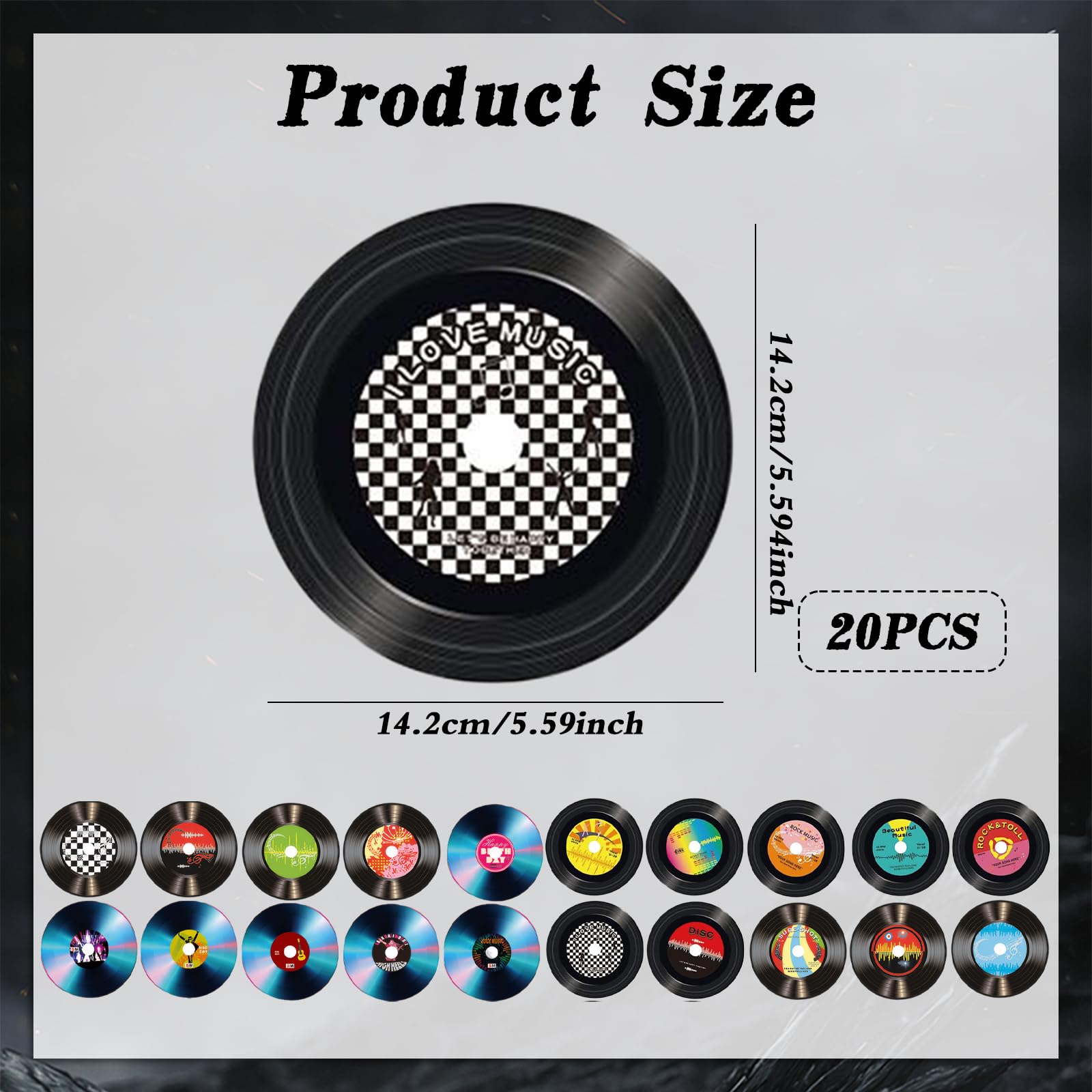 Disco de Vinilo Decorativo – Adornos Musicales Retro en Vinilo–Conjunto de 20 Discos Decorativos para Vinilo Música–Discos de Vinilo Brillante de Decorado y Disco para la Decoración de Pared