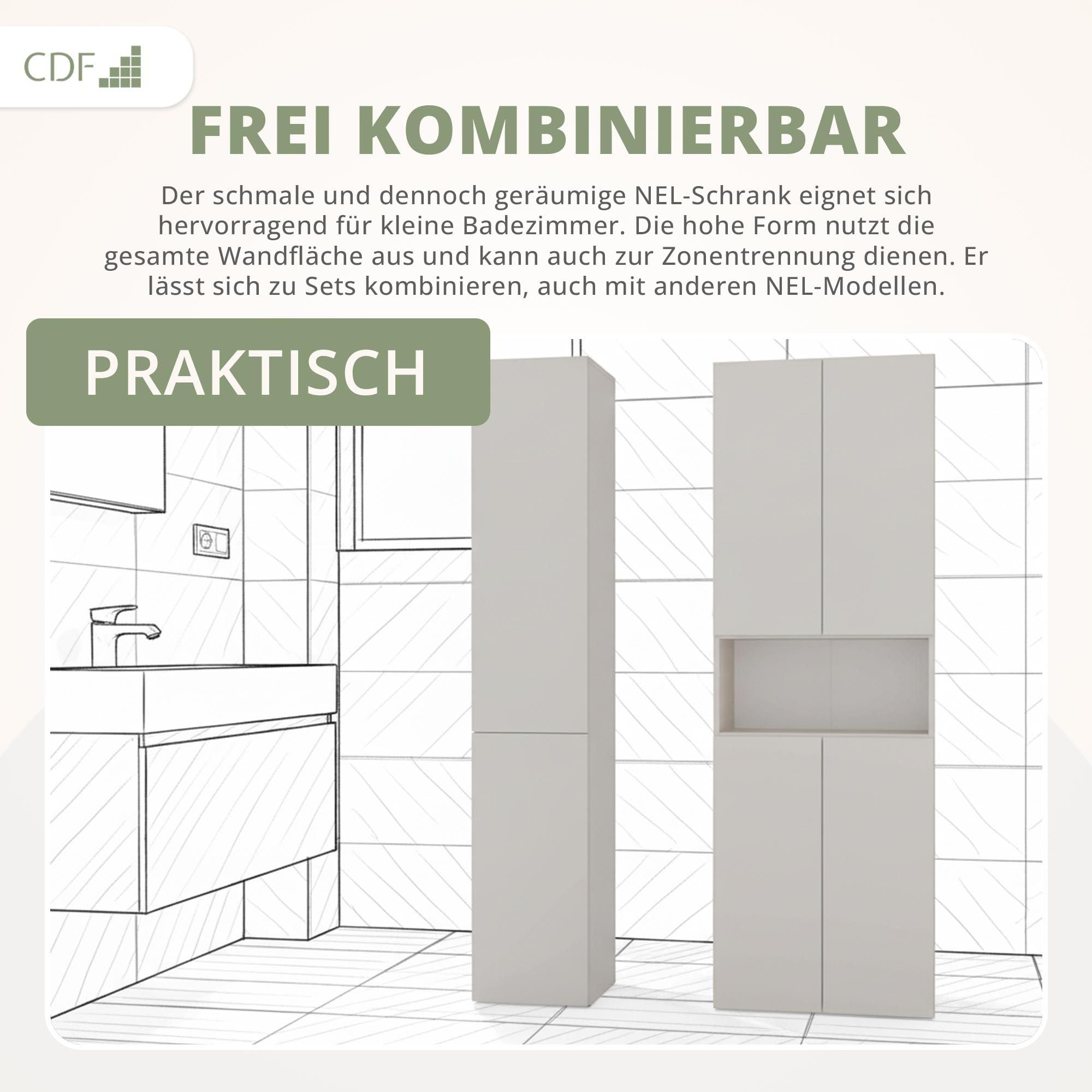 CDF Badezimmerschrank Bad Schrank Mit Wäschekorb Kashmir Badschrank Mehrzweckschrank Badregal Stehend Hochschrank Offene Regale Tür Bodenschrank Allzweckschrank 1 Wäschekorb 174x60x30