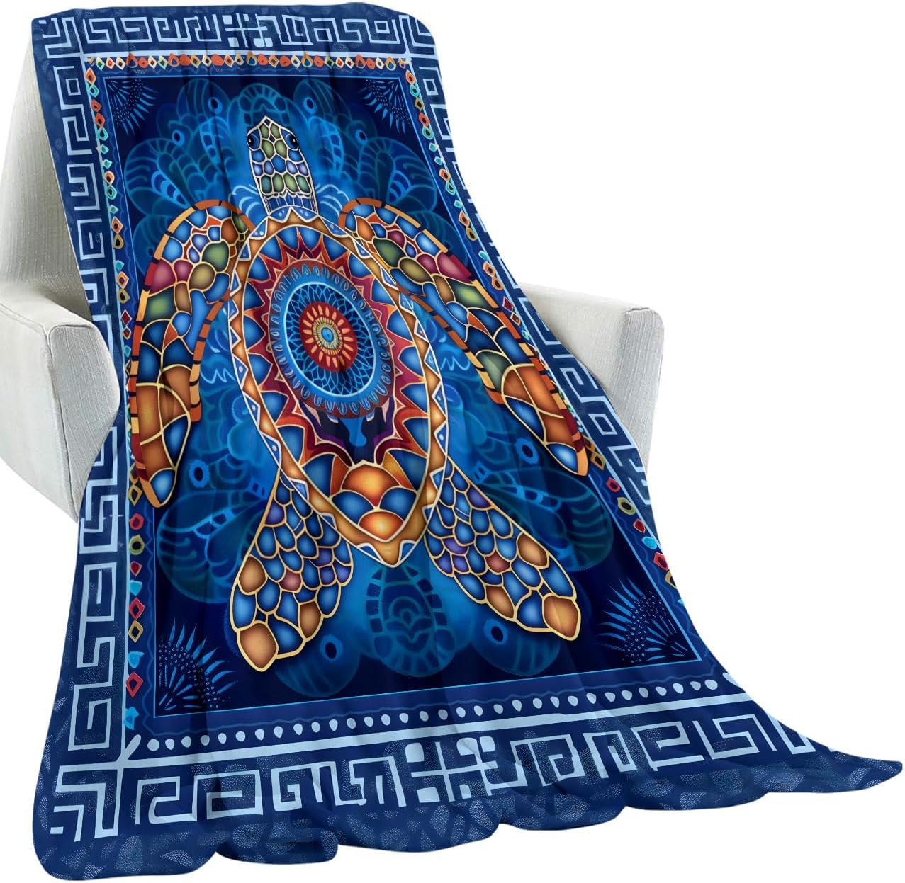 Sea Turtle Blanket Gifts for Kids Women Adult Girls,Mandala Ocean Blue Throw Blankets,Soft Comfy Lightweight for Home Couch Bed Sofa Decor,Colorful Geometric Design 60x80in