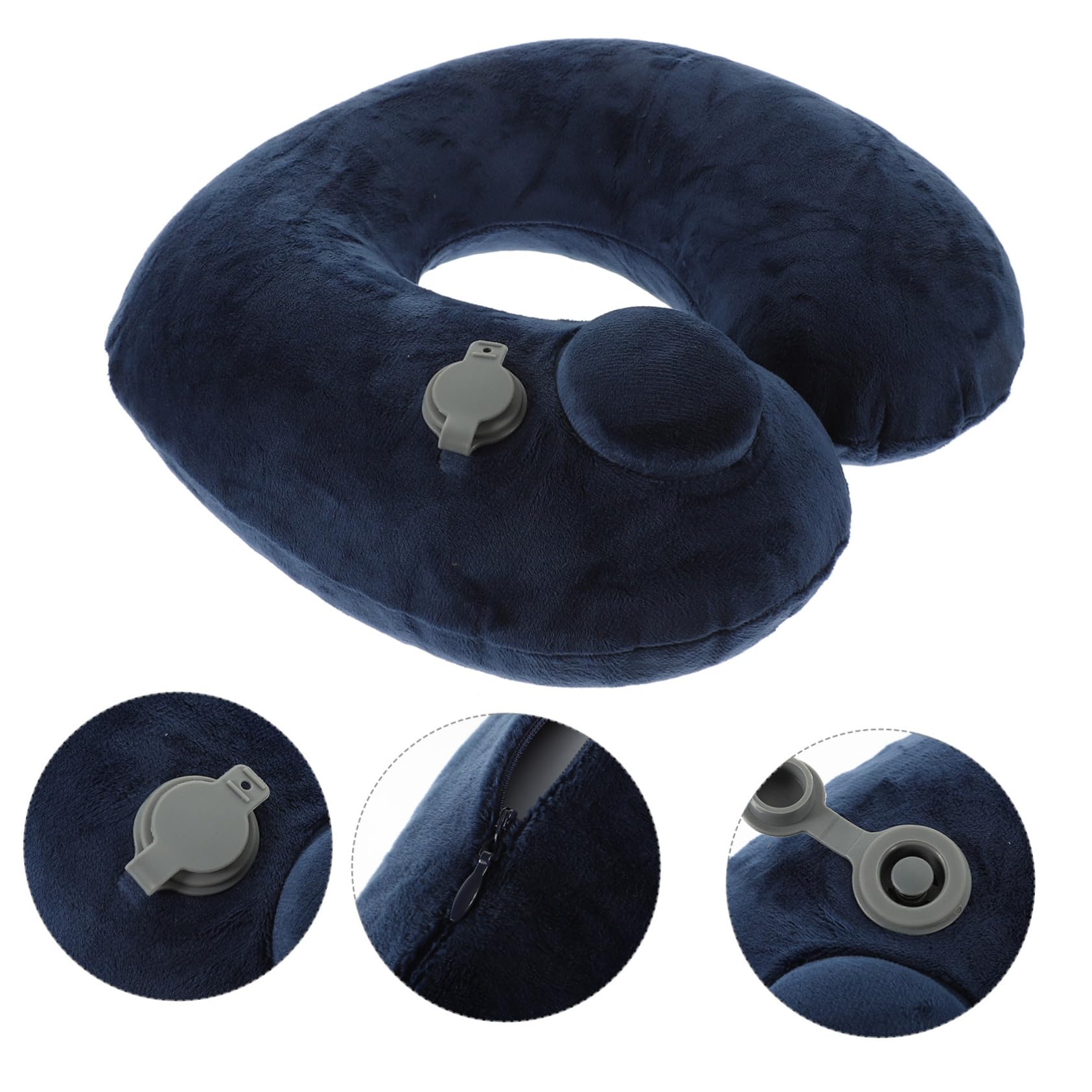 INOOMP Almohada Inflable de Viaje Soporte Ergonómico para Cuello Fácil de Inflar y Desinflar Portátil con Funda para Avión Tren Oficina y Camping Color Azul Oscuro