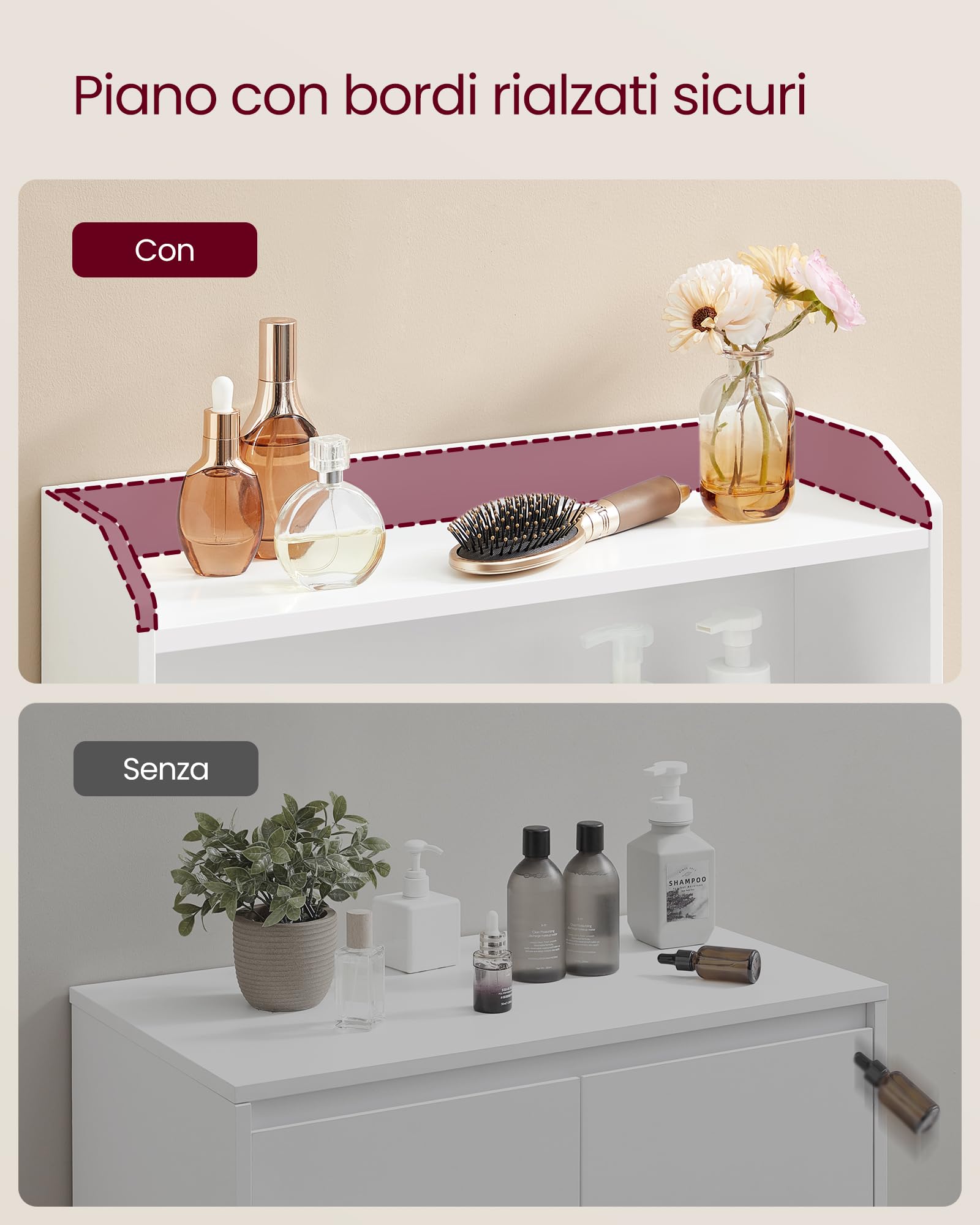 VASAGLE 100 cm di Altezza Mobile Bagno, Mobiletto Bagno con 2 Ante, 2 Ripiani Regolabili, Armadietto per Sala da Pranzo, Cucina, Soggiorno, Bianco Nuvola BBC770W01