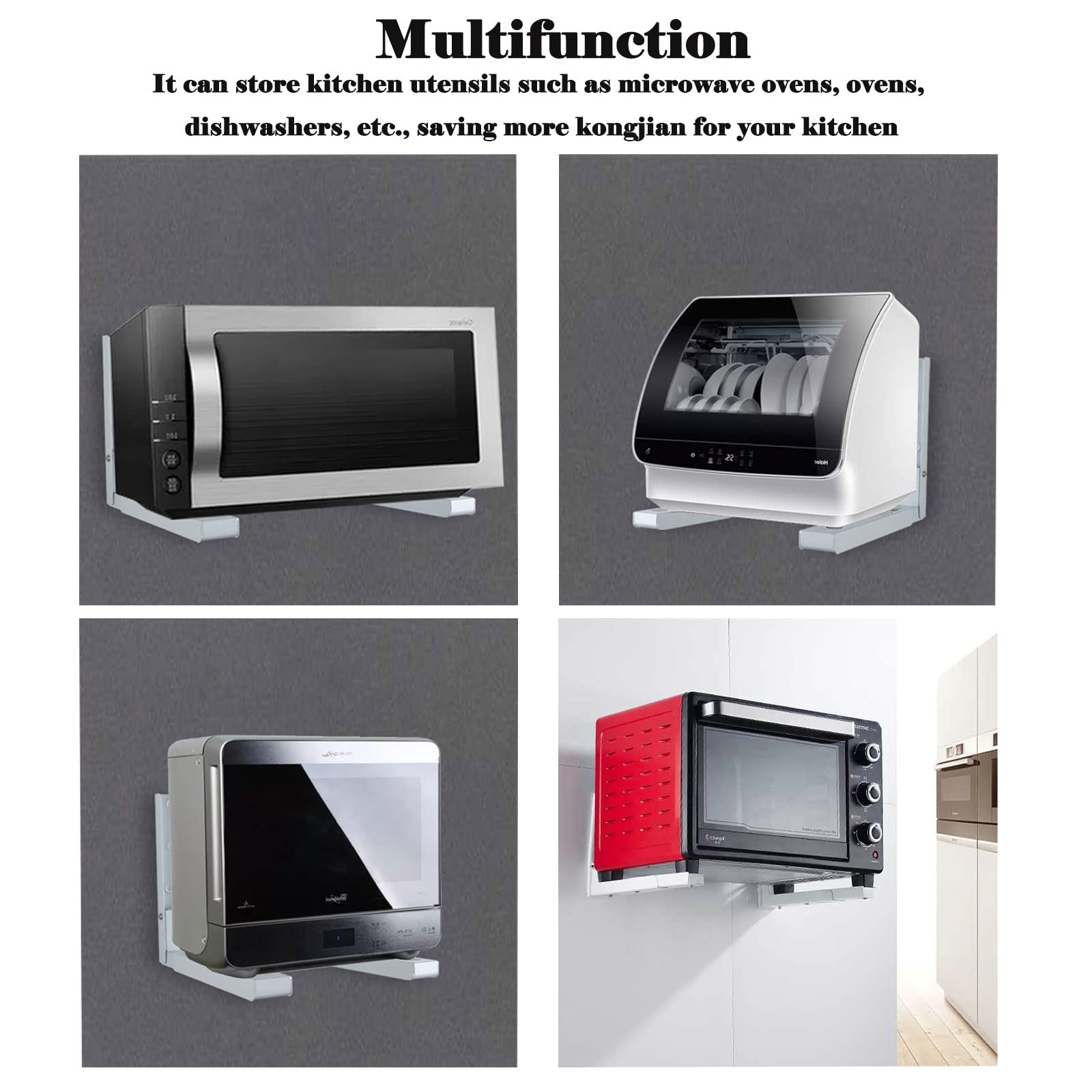 Cremagliera forno microonde Supporto a Parete per Forno a Microonde Staffa Forno Microonde Mensola Microonde Pieghevole Supporto Forno Microonde Regolabile Adatto per Microonde e Forno 2 Pezzi