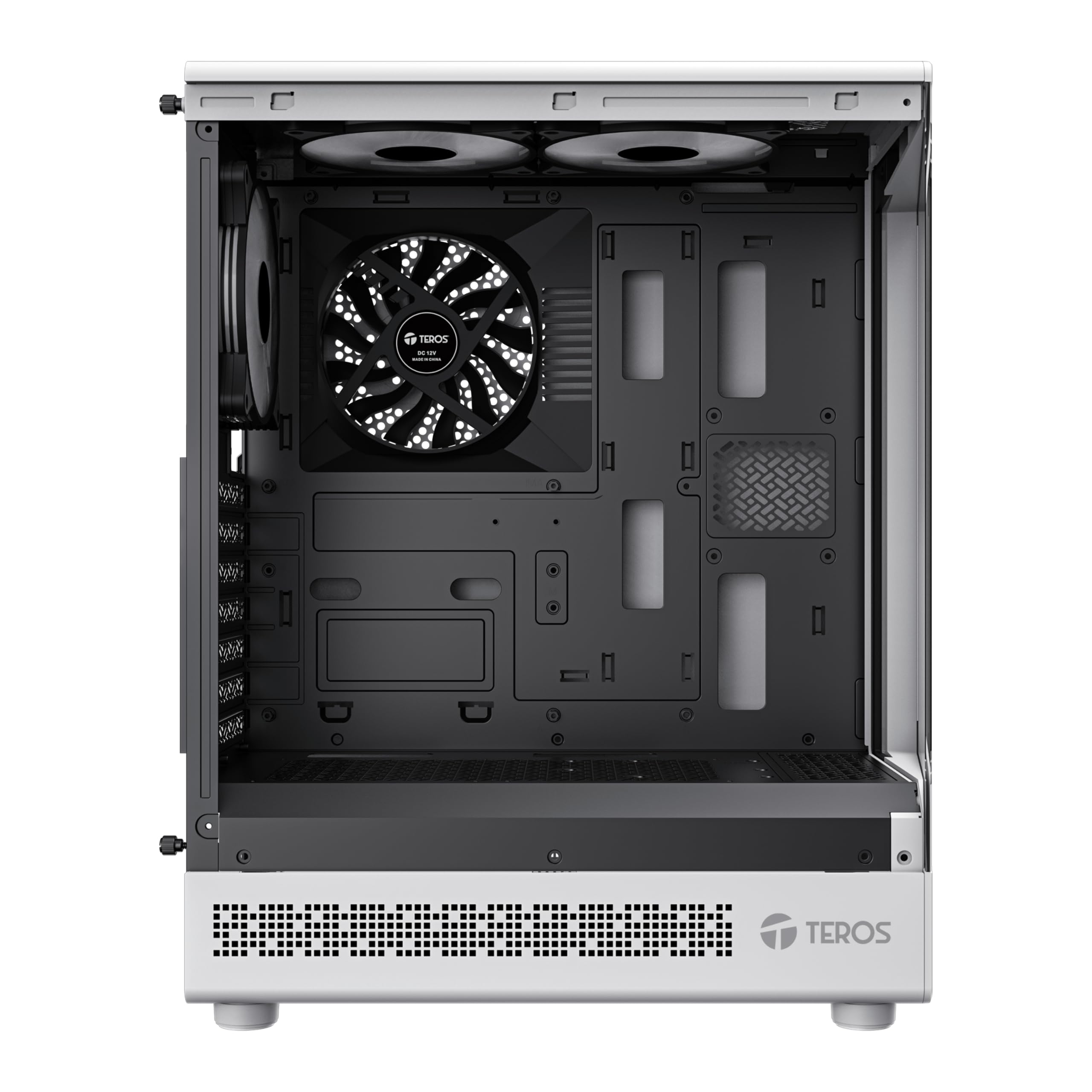 TEROS 13122G Caja PC Gaming ATX Caja Blanca Torre de hasta 5 Ventiladores Frontal ARGB, compacta