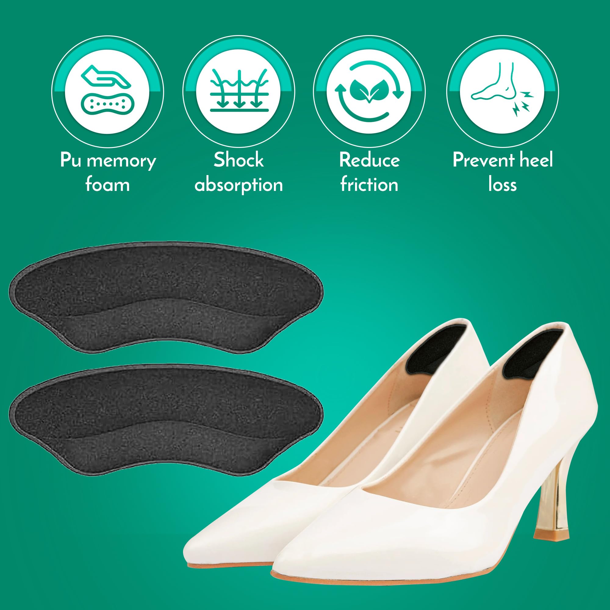 Comfwalk Almohadillas de agarre para el talón, 4 pares, autoadhesivas, inserciones en forma de labio para zapatos sueltos, prevención de ampollas y comodidad del talón (negro)
