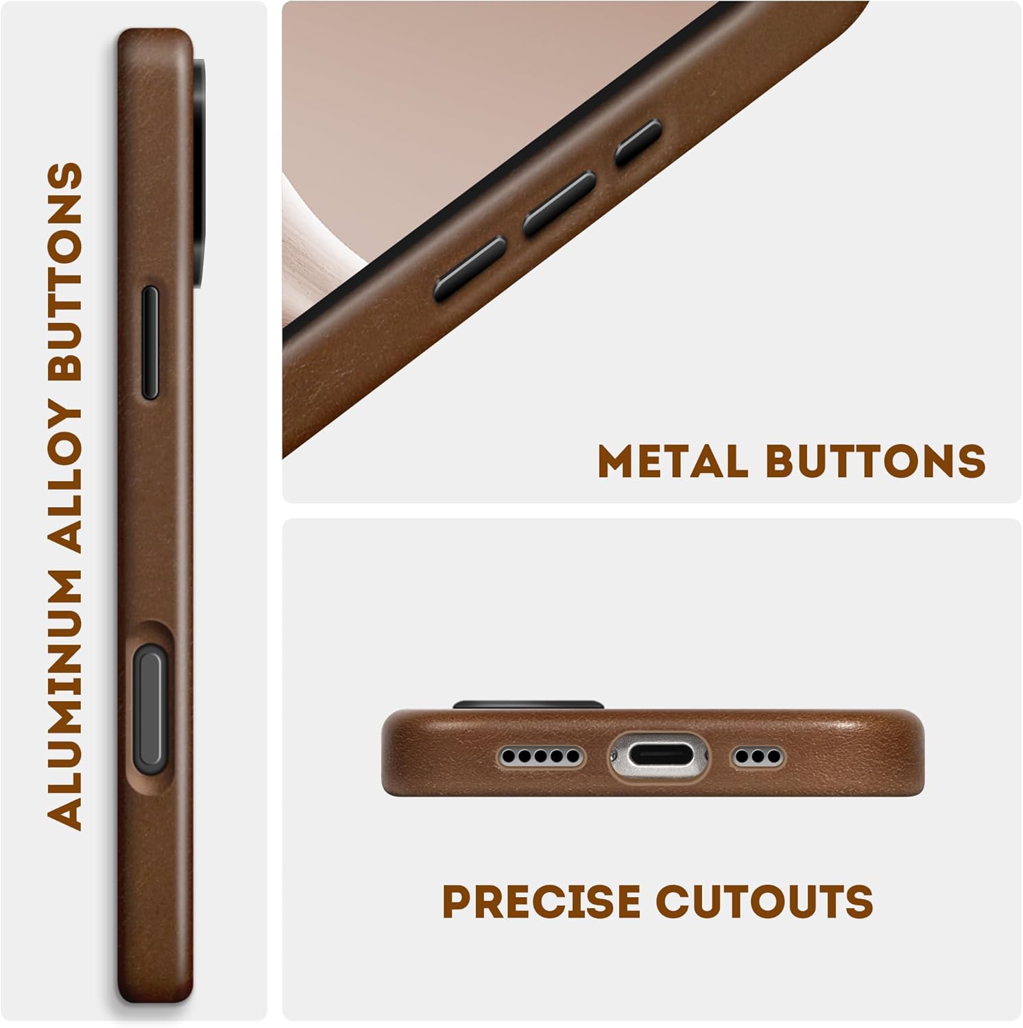 Genuine Leather Case for iPhone 17 6.3 inch, Oil Wax Top-Grain Leather, Compatible with MagSafe, Metal Buttons and Camera Bezel (Rustic Brown) - Image 9