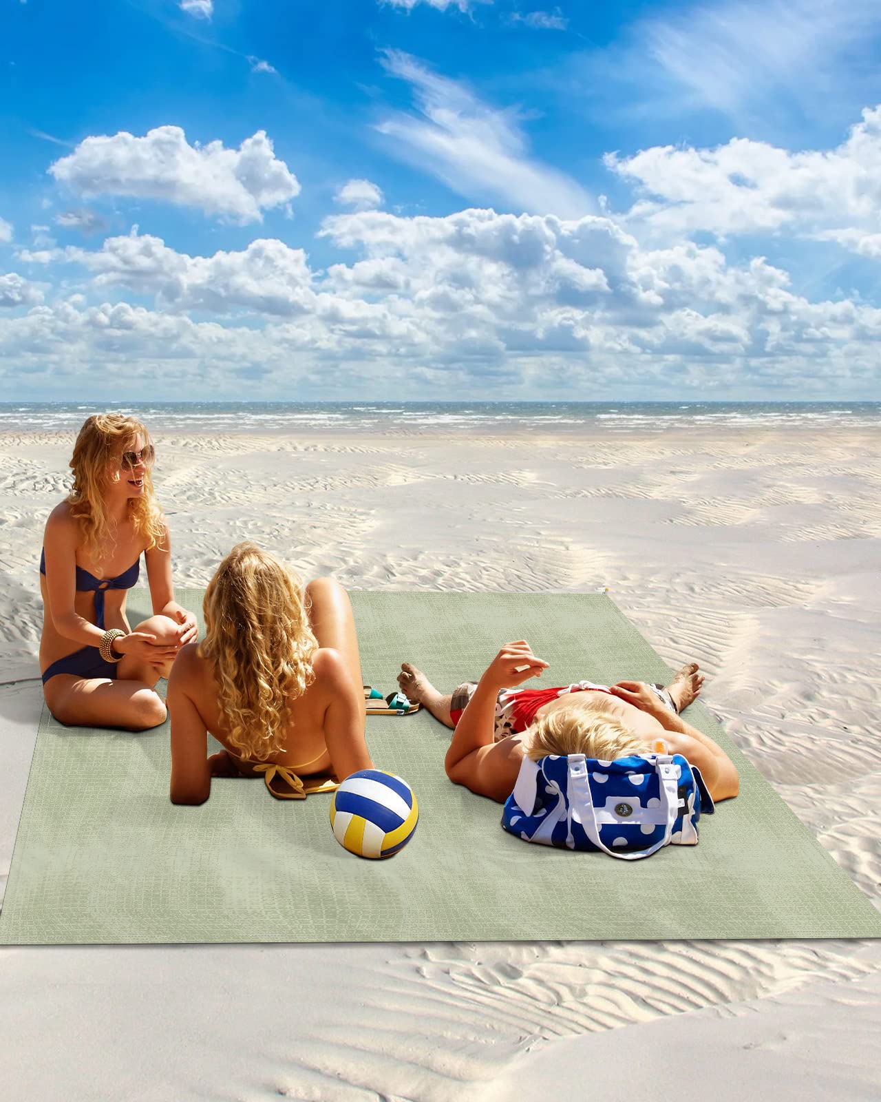 Lsrtoss Sage Green Beach Blanket Sandproof, Lightweight Beach Mat Sand Free Waterproof, Farmhouse Sage Green Decor Outdoor Picnic Blanket for Beach Party/Travel/Camping 95