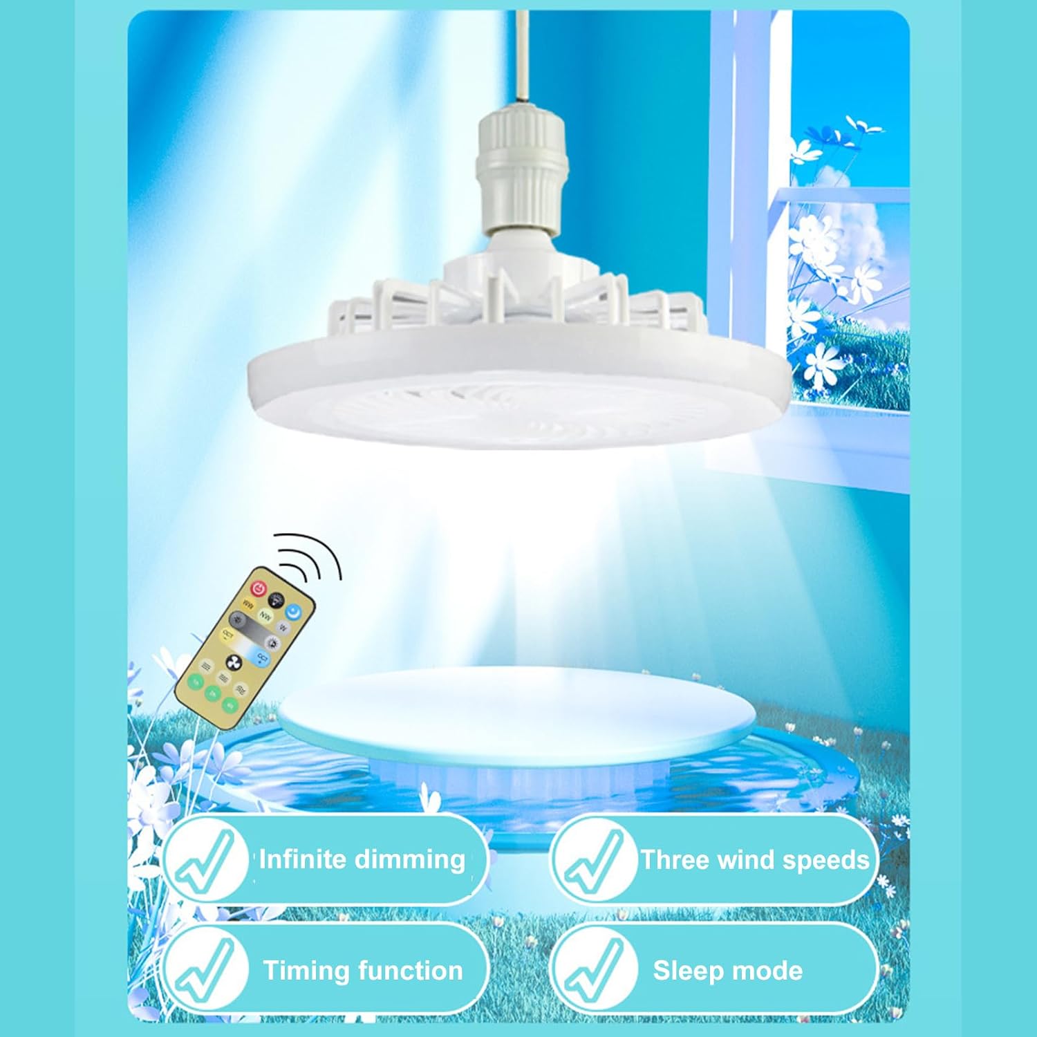 Pssopp LED Ceiling Fan with Lights, Modern 3 Color Dimmable Small Electric Fan Lamp for Small Spaces Bedroom Home Office Dormitory (3 Light Colors)