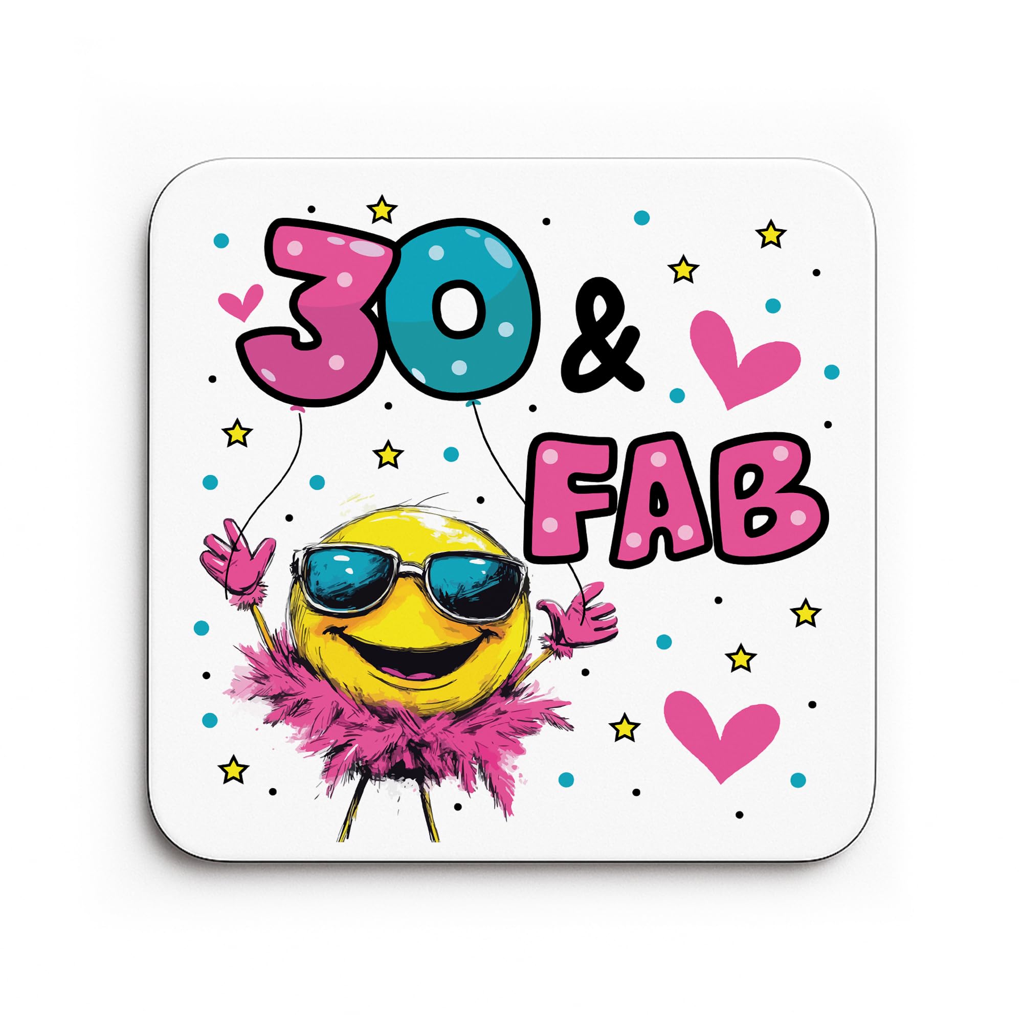 Red Ocean Funny 30th Birthday Gift For Women 30 AND FAB Coaster Gifts For 30th Birthday Mum Daughter Sister Auntie Best Friend Decoration Present Women
