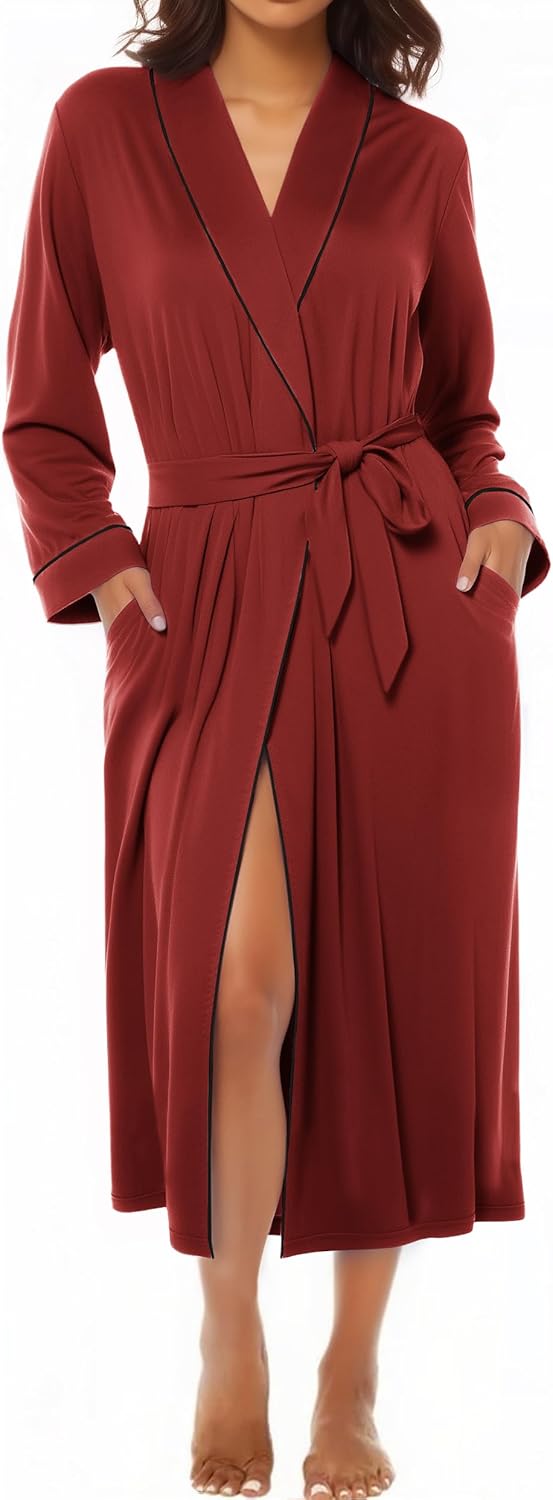Ekouaer Kimono Robes for Women Long Lightweight Knit Bathrobe Shawl Soft Sleepwear Casual Ladies Loungewear S-XXL