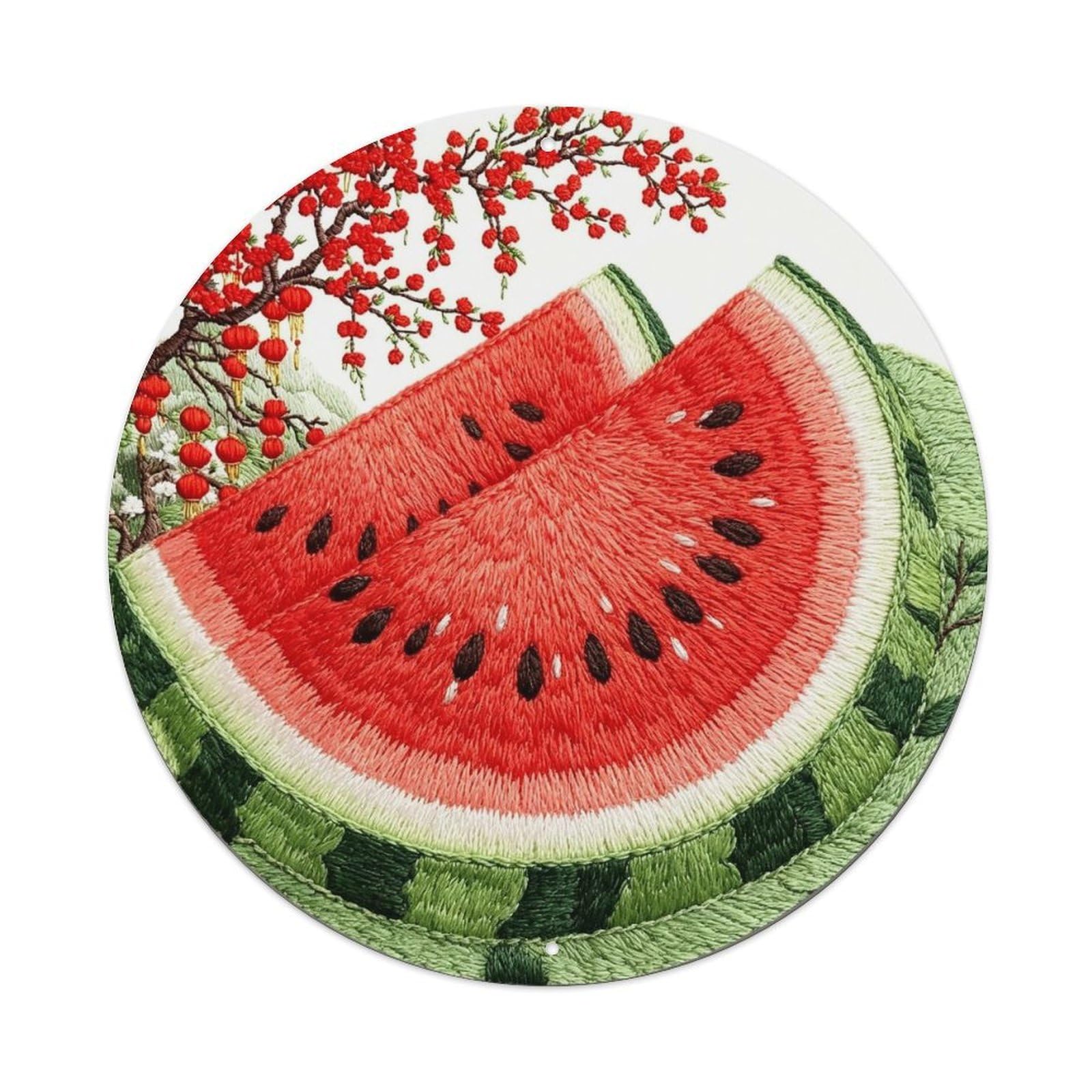 Summer Watermelon Slices Embroidery Metal Tin Sign Plaque