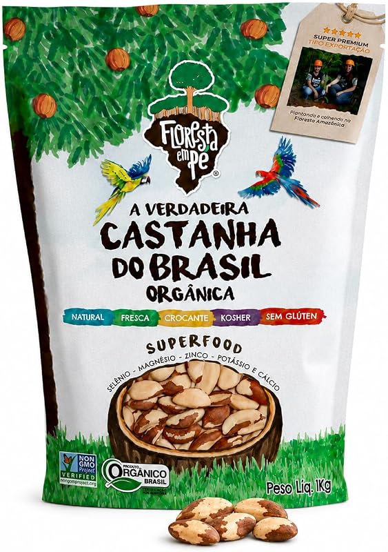 Castanha-do-Pará Orgânica 1kg Inteira – Fonte de Proteína Vegetal e Selênio – Vegana, Kosher, Sem Glúten, Sem Conservantes – Floresta em Pé