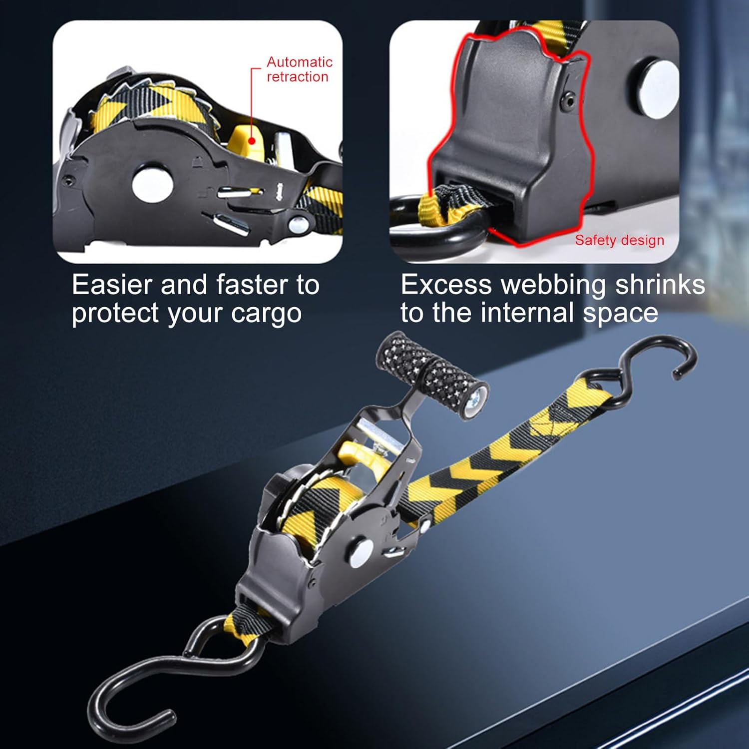 Genérico Tie Down Straps with Ratchet | Automatic Retractable Strap for Trailers - Retractable Buckle with Lock, Heavy Duty Rope Accessories for Vehicles Motorhome Boat Motorcycle Trailer