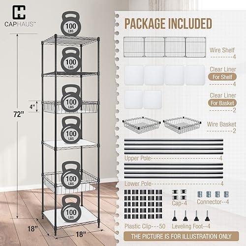 Miniatura 3 de Fencer Wire NSF - Estantería de alambre de 6 niveles con cestas y forro, estante de almacenamiento para cocina, baño, armario de lavandería,