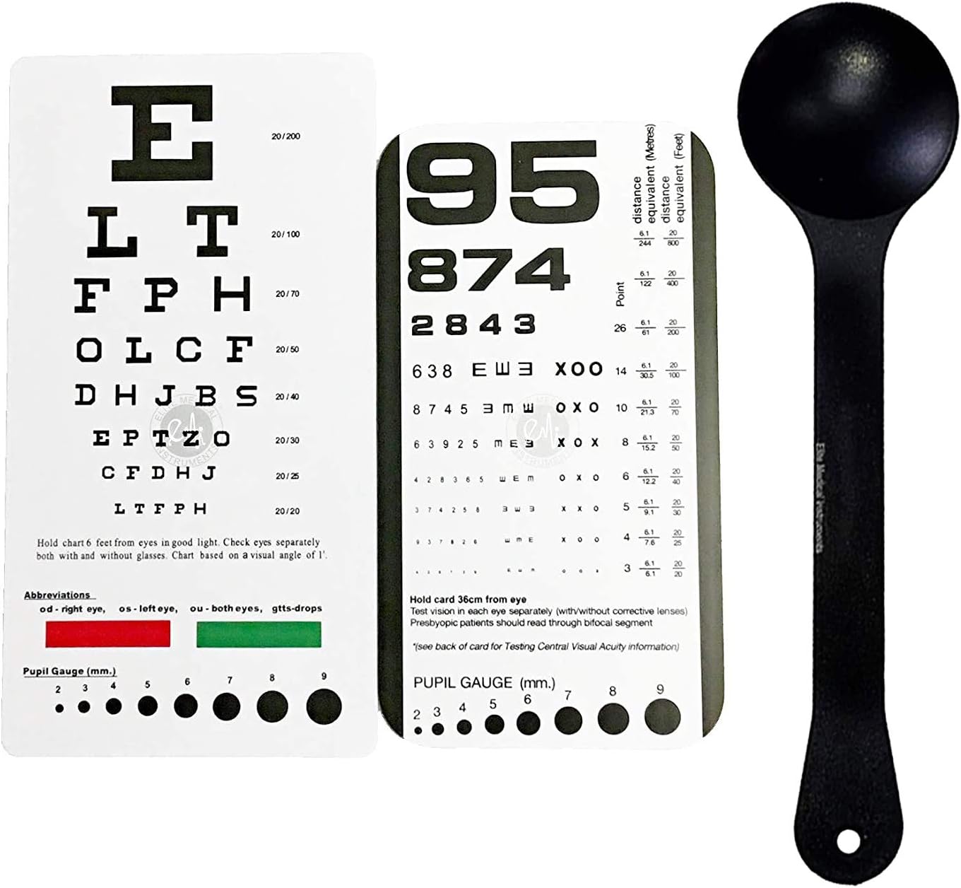 EMI OCC-SR Professional Pocket Eye Examination Set: Occluder, Rosenbaum, and Snellen Pocket Eye Charts - Comprehensive Vision Assessment Tools - for Eye Exams at a 6 Foot Distance