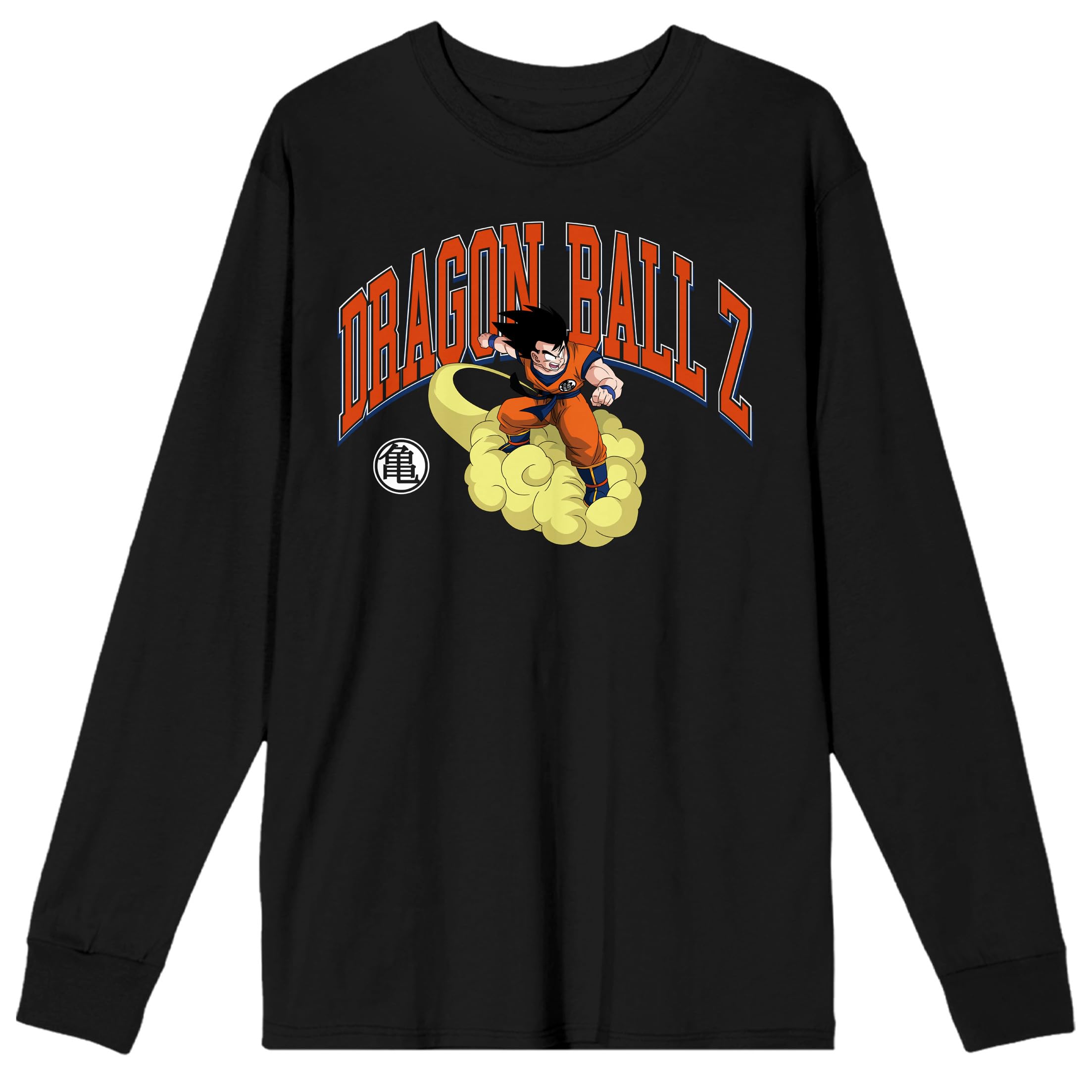 Dragon Ball Z Goku Riding Cloud Crew Neck Long Sleeve Mineral Wash Black Adult Tee