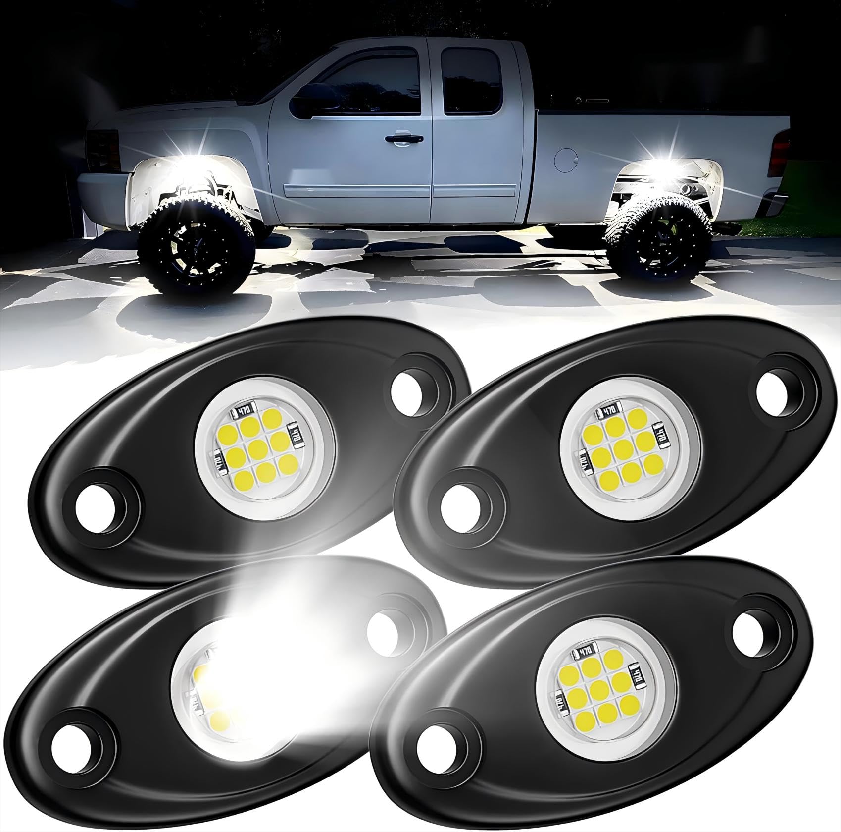 Led Rock Lights,4 x vit bottenlampa,Led Bilbelysning,offroad Underbody lights för släpvagn,lastbil,suv,pickup,utv