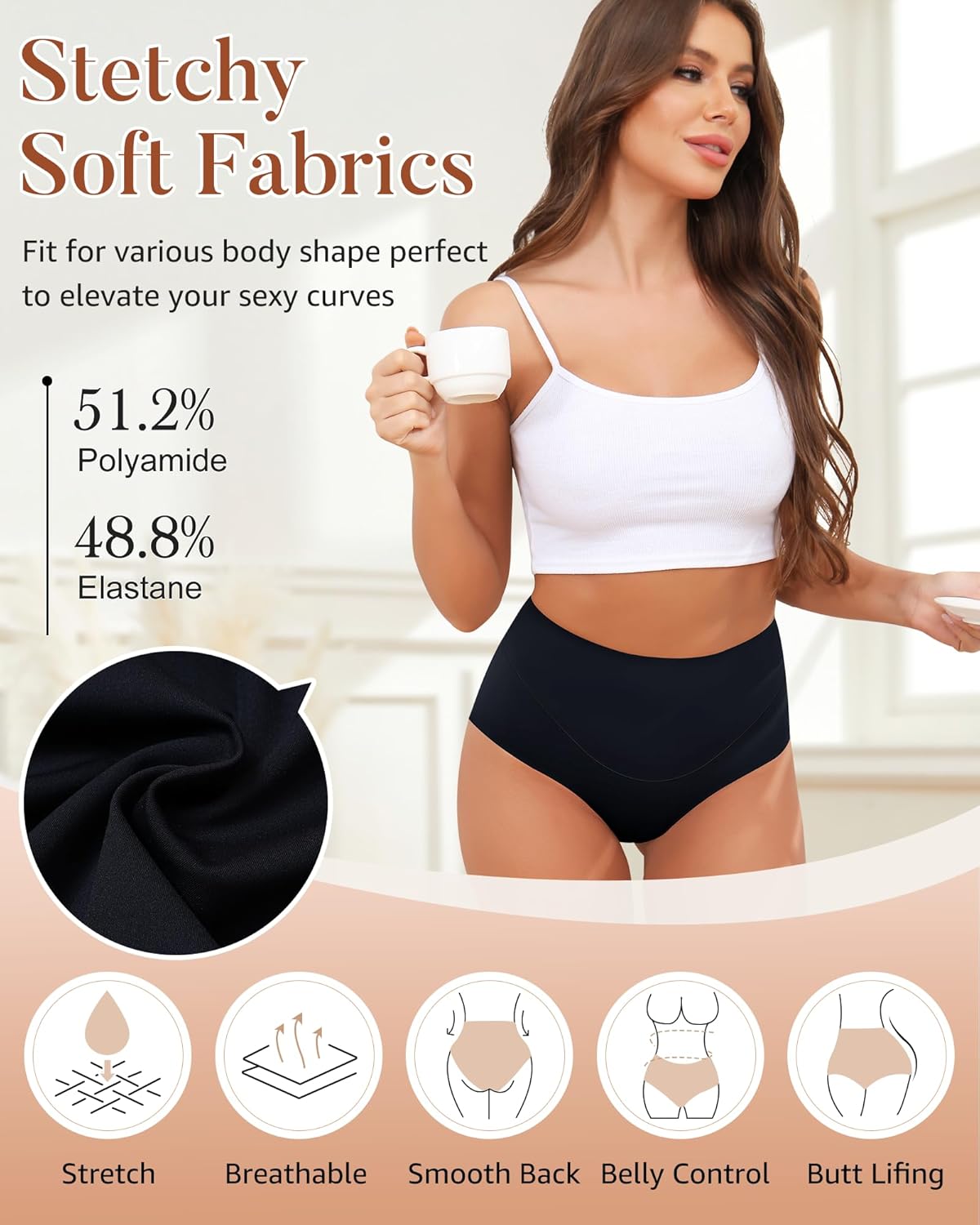 LEVAO Women Tummy Control Panties High Waist Seamless Underwear Full Coverage Brief No Show Postpartum Panties 4 Pack S-XXL - Image 5