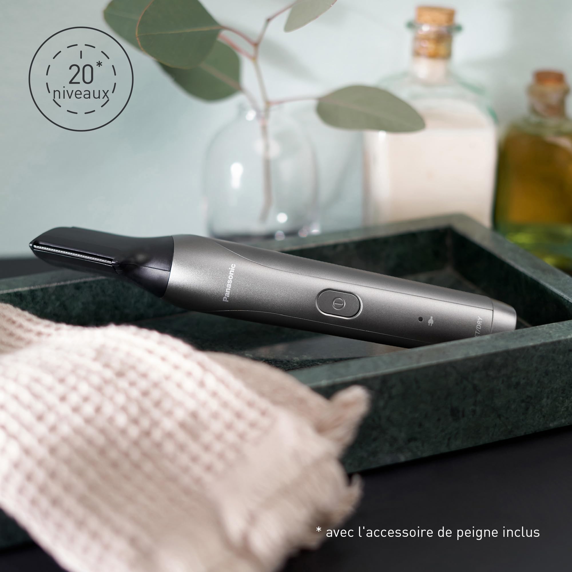 Panasonic - Personalcare ER-GY60-H503 | Tondeuse 2 en 1 - Barbe et corps - Ishaper 20 positions de coupe 4 accessoires 50 min d'autonomie Charge 1 heure Wet & Dry Argent
