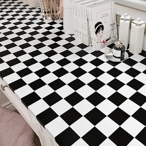 Yenhome Papel tapiz a cuadros impermeable de 177 x 200 pulgadas papel tapiz grueso a cuadros para cocina baño tablero de ajedrez blanco y negro