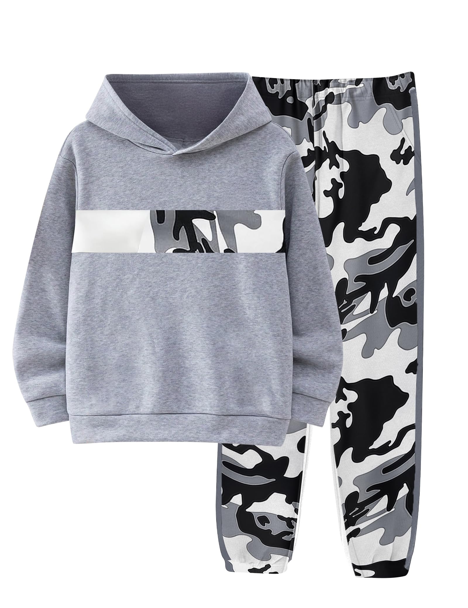Boys Clothes Boy Outfits 2-Piece Long Sleeve Hoodie and Camouflage Pants Boys Fall Winter Clothes for 6-16 Years