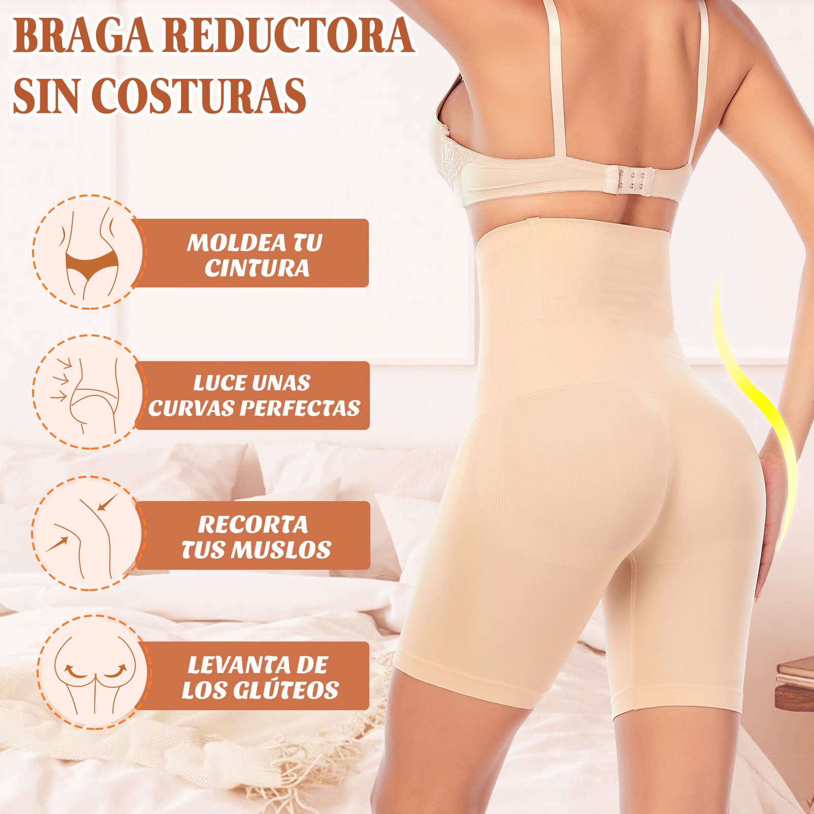 YARRCO Braga Faja Reductora Mujer Adelgazante Faja Pantalon Braguitas Moldeadoras Abdomen Vientre Plano Cintura Alta Control de Barriga Sin Costuras Shapewear Fajas Shorts