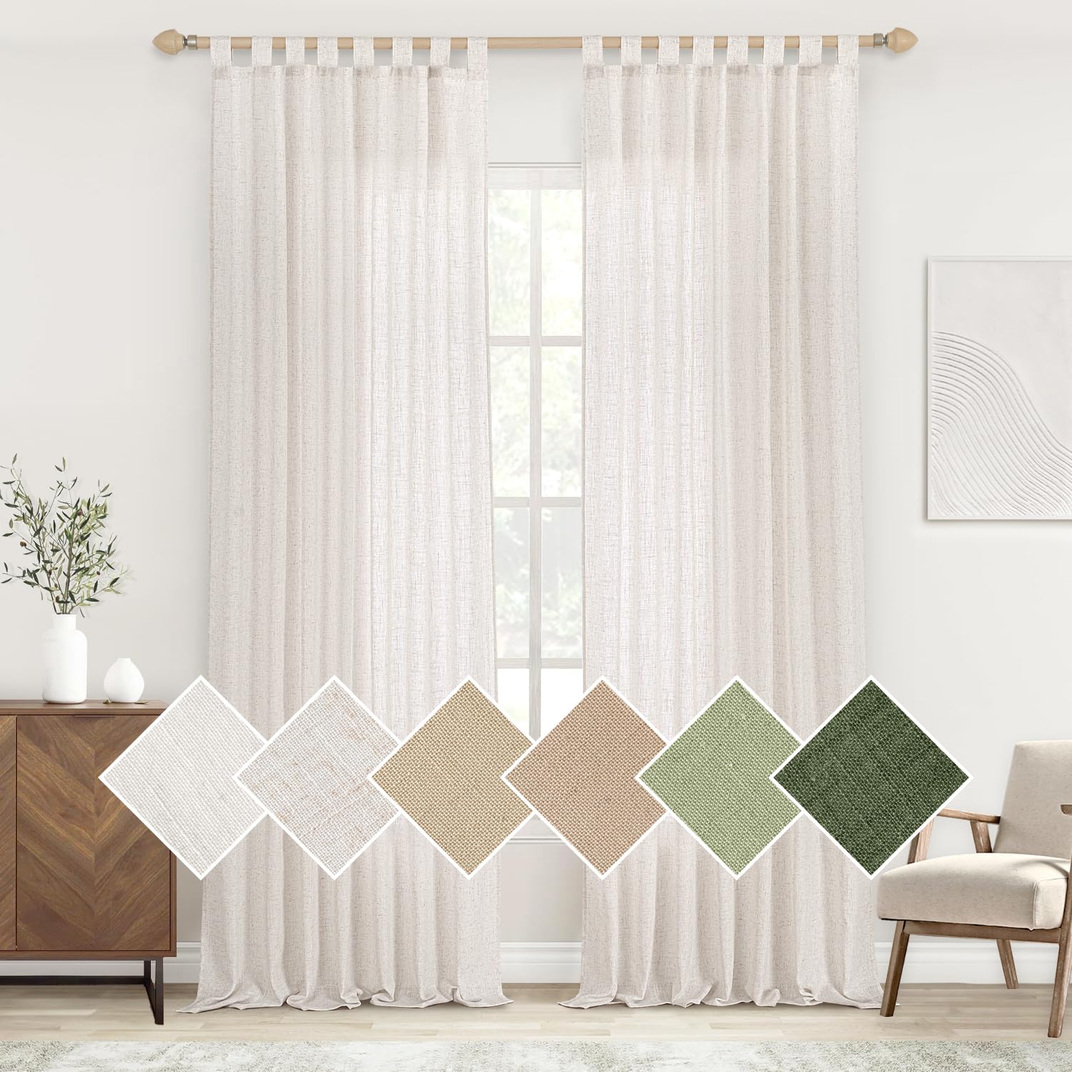 Woaboy Cortinas de Lino Visillo Translúcido Cortinas Dormitorio Modernas Decorativas para Ventana Salón Habitación 2 Piezas 140x215cm Blanco Blanqueado