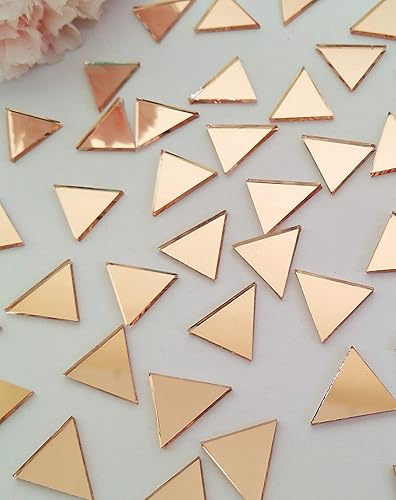 Miniatura 5 de ACFENG Juego de 200 piezas de mosaico de espejo triangular de 12 pulgada, espejo triangular de vidrio real, accesorio de manualidades (oro rosa)