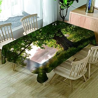 HACLJPP Tovaglia Plastificata Rettangolare, 3D Tovaglie per Tavola, Albero Verde Lago, Antimacchia Antiscivolo Resistente all'Usura, Decorazione della Tavola, 140X200Cm
