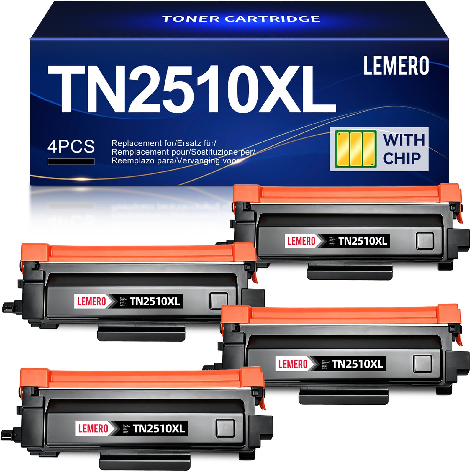 Lemero TN2510XL Toner MFC-l2827dw MFC-l2800dw 3000 Pagine Nero 4-pezzi | Compatibile con Brother MFC-l2827dw Toner hl-l2400dw mfc-l2835dw hl-l2400dwe mfc-l2860dwe dcp-l2660dw hl-l2445dw 2510