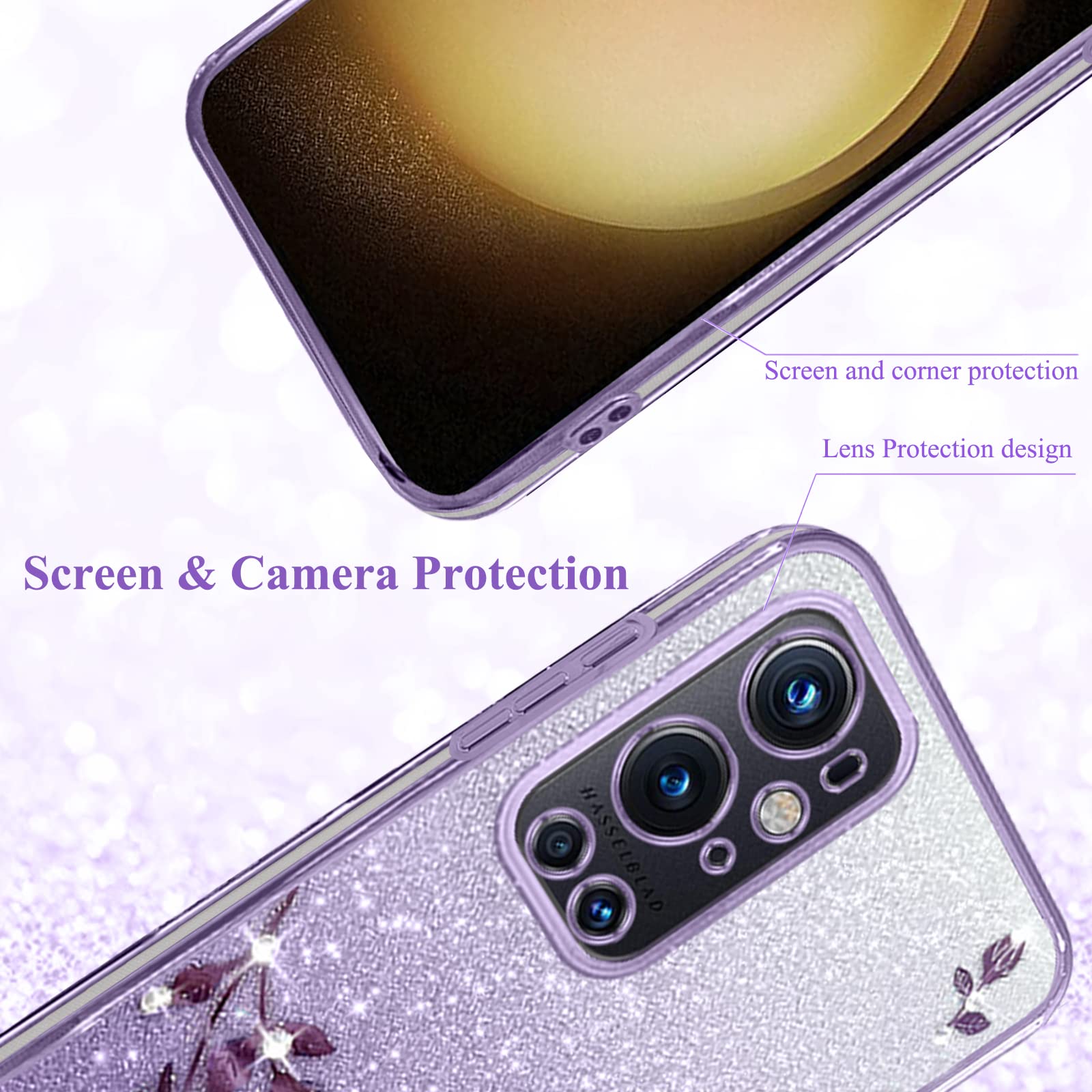 Amazon.com: Phone Case for Oneplus 9 Pro 5G Clear Glitter Floral