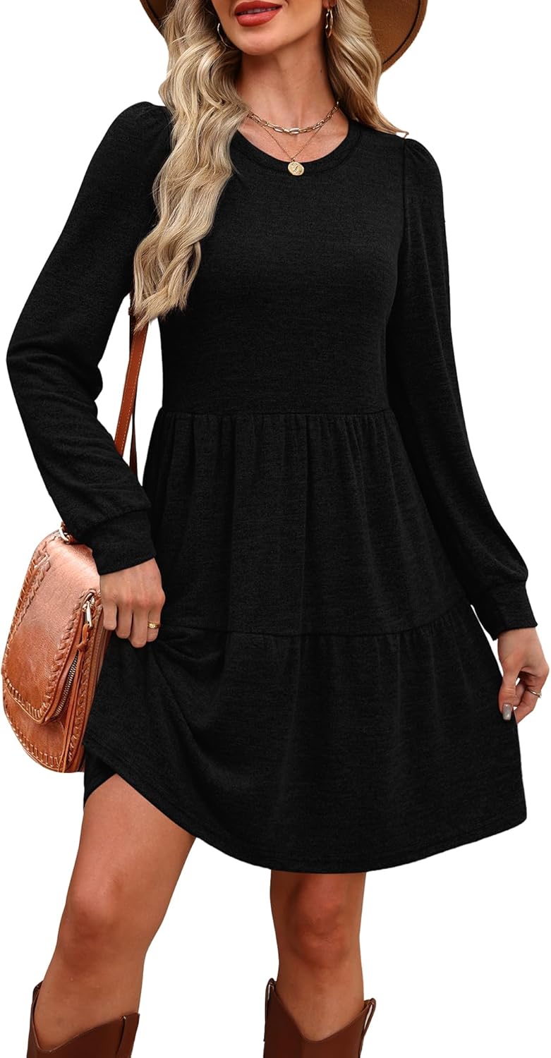 OFEEFAN Womens Long Sleeve Fall Dresses with Pockets Crew Neck Babydoll Casual Winter Dress 2025 - Image 3