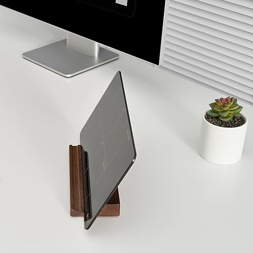 Miniatura 7 de Planificador semanal de cristal negro de escritorio, pizarra blanca de borrado en seco con soporte de madera desmontable, pequeño calendario de