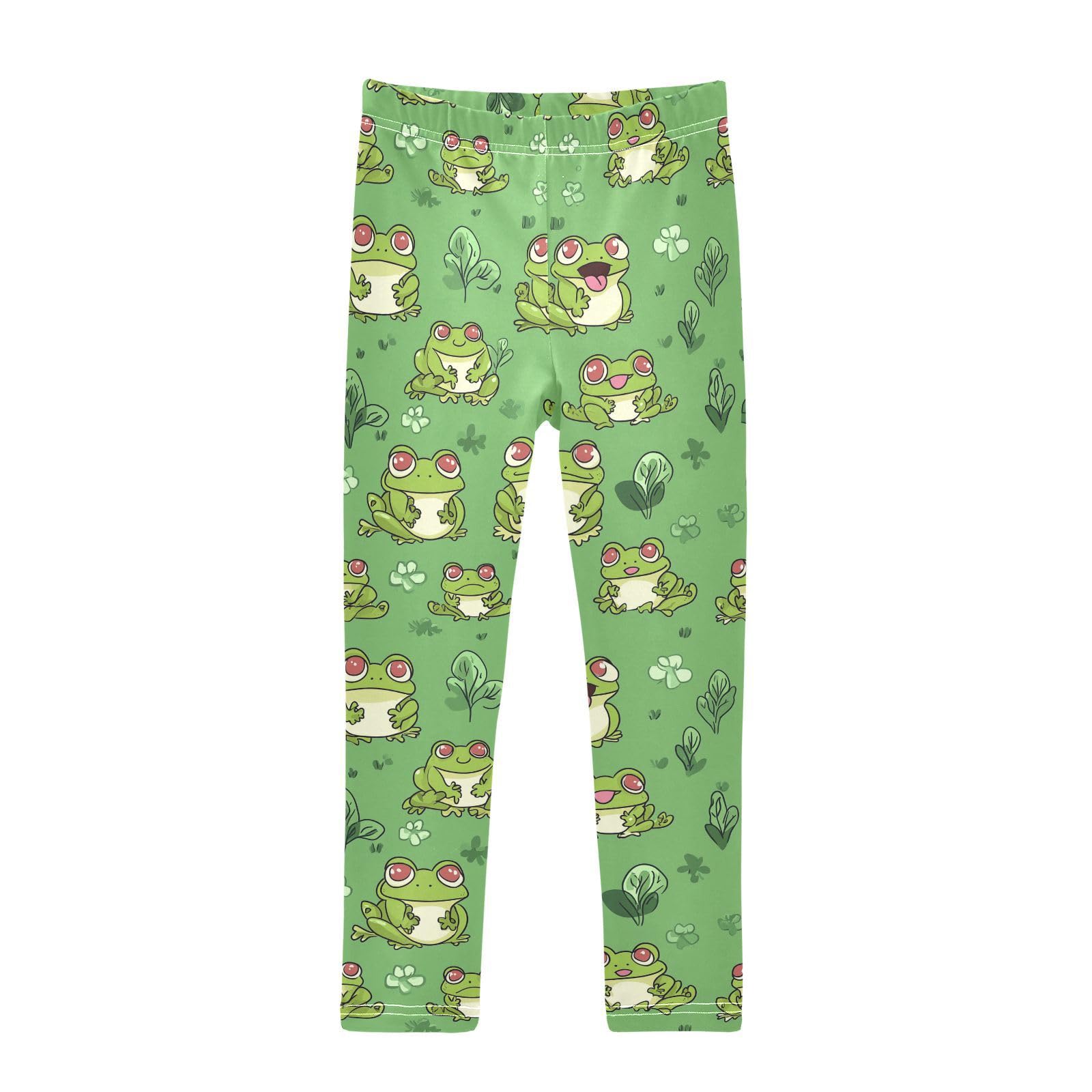 Frogs Animal Girls' Leggings Toddler Doodles Green Funny Kids Yoga Pants Dance Active Tights 9-10T