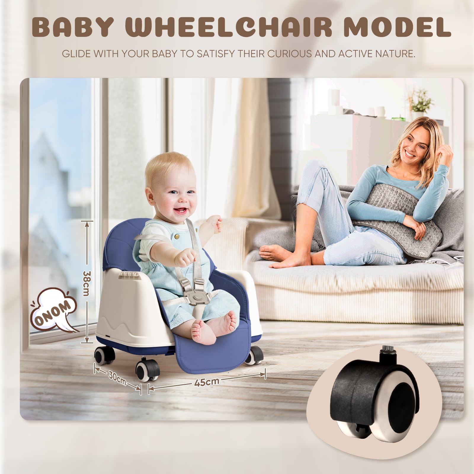 Baby Hochstuhl 4in1, Kinderhochstuhl Multifunktionaler Verstellbar, Babystuhl hochstühle mit Tablett Abnehmbares und Rollen, kinderstuhl Mitwachsender mit 5-Punkt-Gurt, Kinder Essstuhl Stuhl, Blau