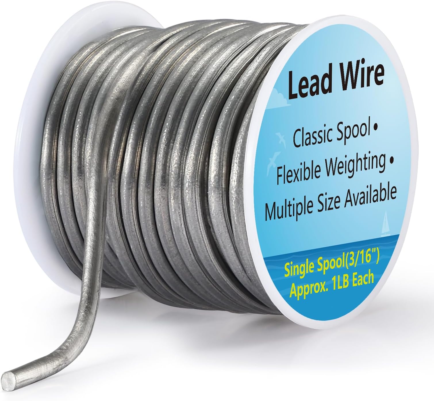 Lead Wire Solid Core Roll 1 Lb Spool — Soft High Density Lead Line for Fishing Sinkers, Drift & Dragging Weights, Fly Tying Crafting Material with 5/64", 1/8", 3/16", 1/4" Gauge Available