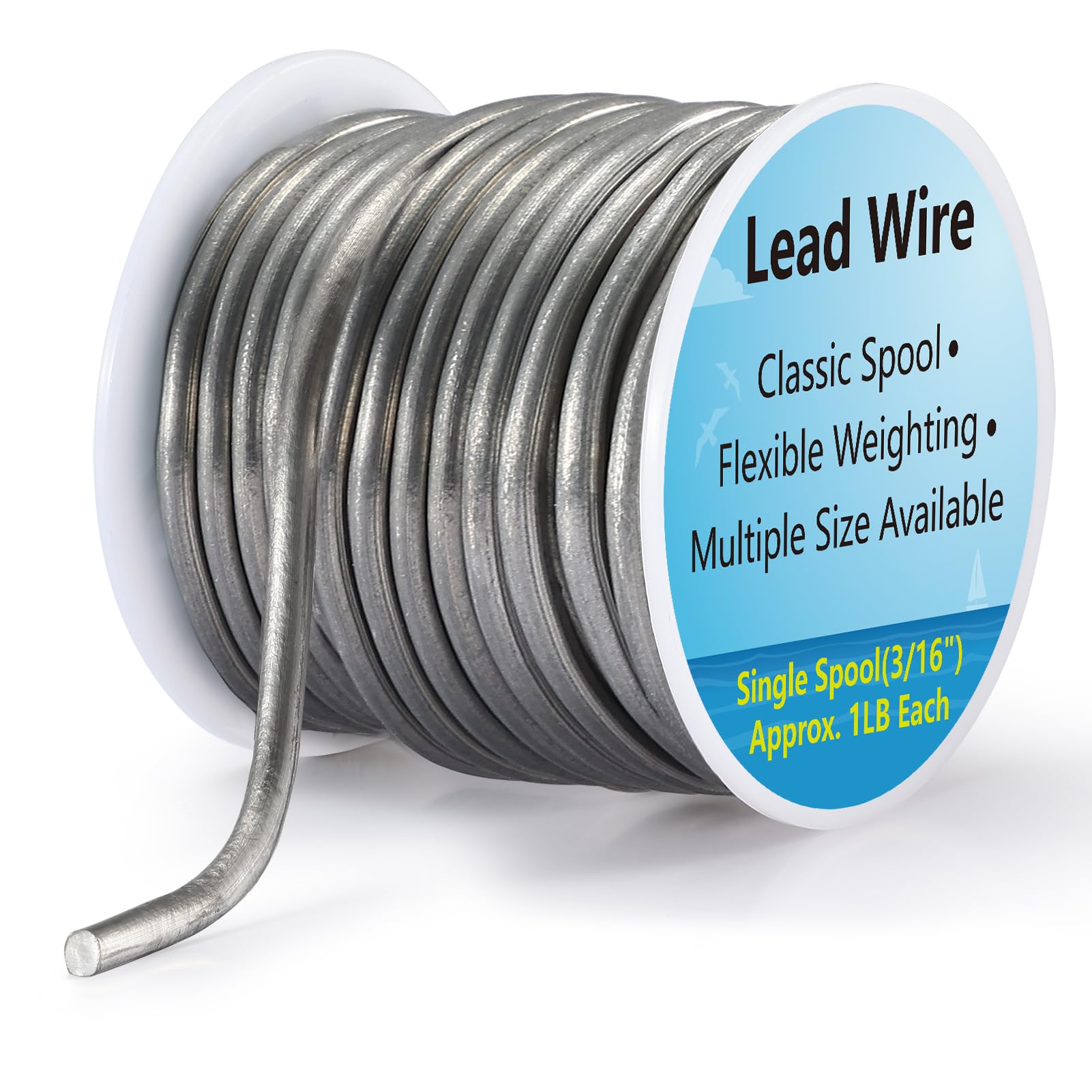 Lead Wire Solid Core Roll 1 Lb Spool  -  Soft High Density Lead Line for Fishing Sinkers, Drift & Dragging Weights, Fly Tying Crafting Material with 5/64", 1/8", 3/16", 1/4" Gauge Available