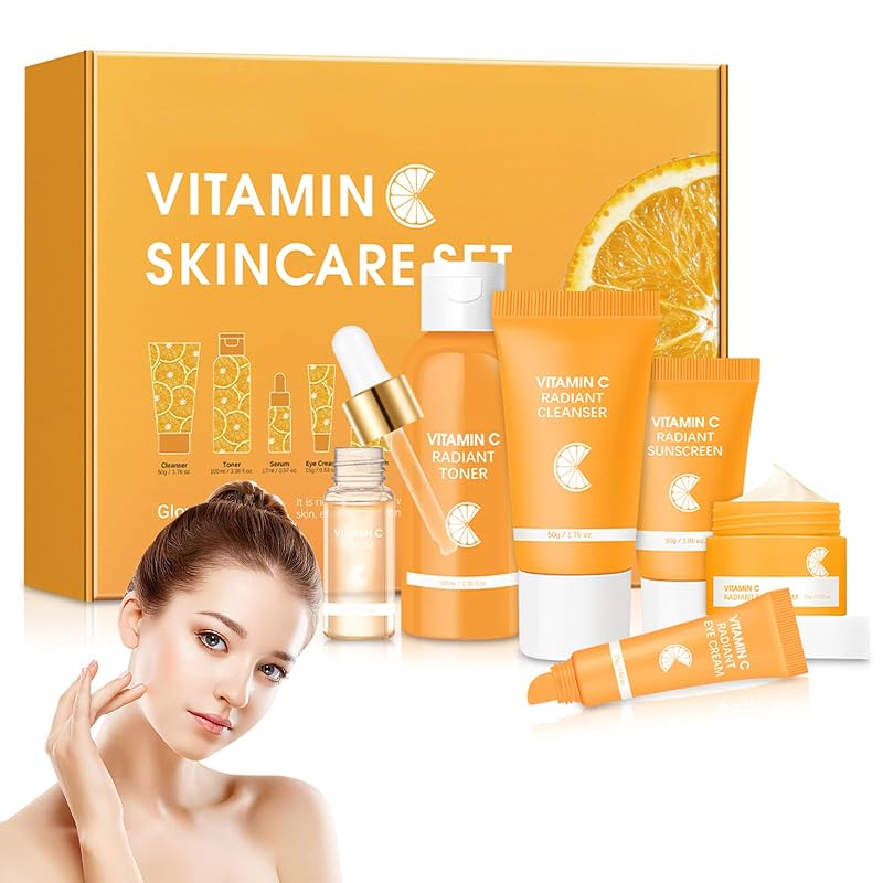 Kit de cuidados faciais QSdywlyd com 6 peças e vitamina C