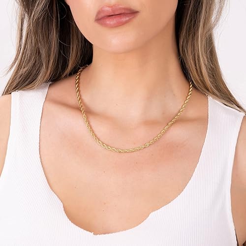 Miniatura 2 de Barzel Collar de cadena de cuerda chapada en oro de 18 quilates, fabricado en Brasil