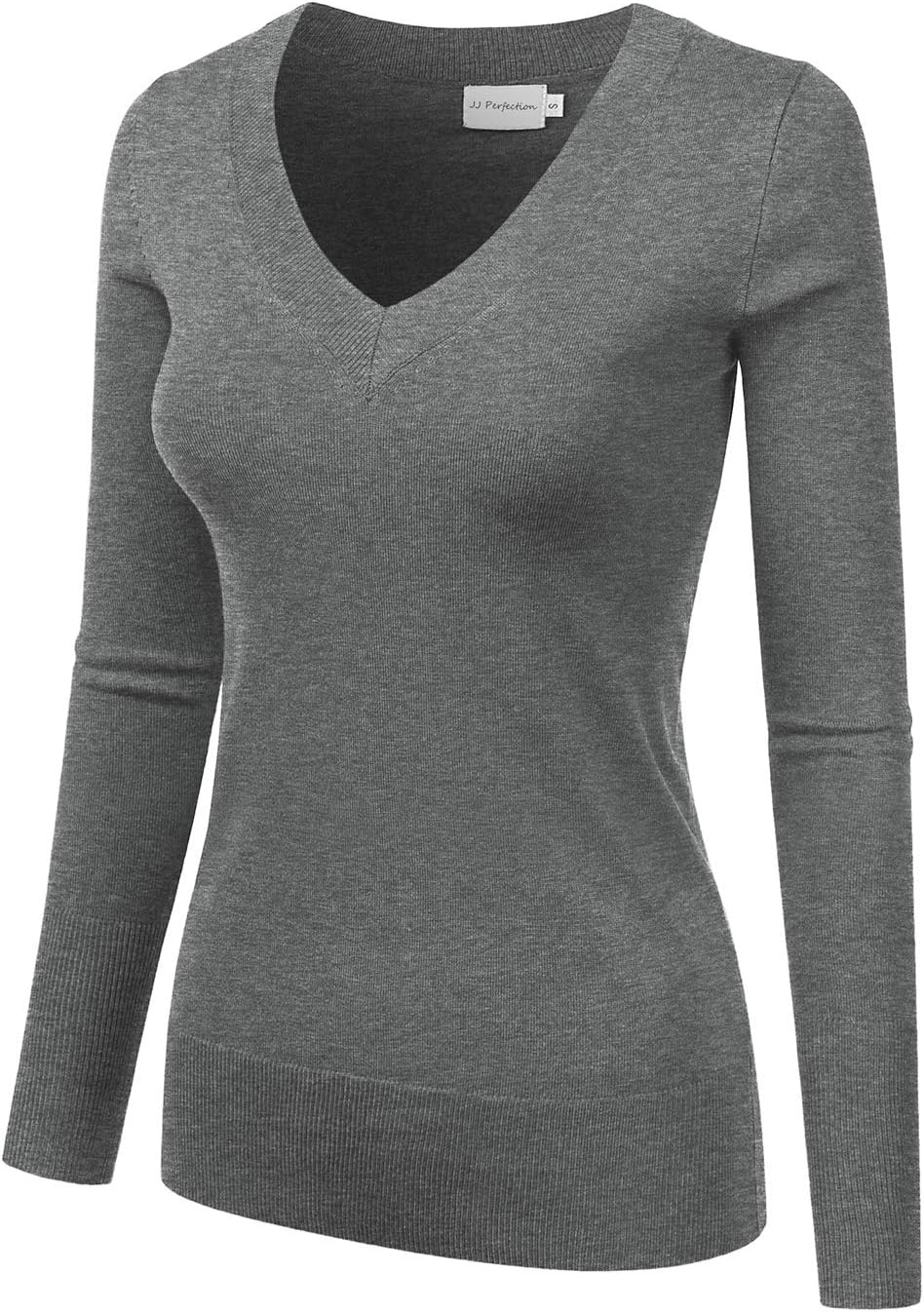 JJ Perfection Simple V-Neck Long Sleeve Pullover Essential Casual Soft Knit Fitted Sweaters for Womens Clothes with Plus Size - Image 2