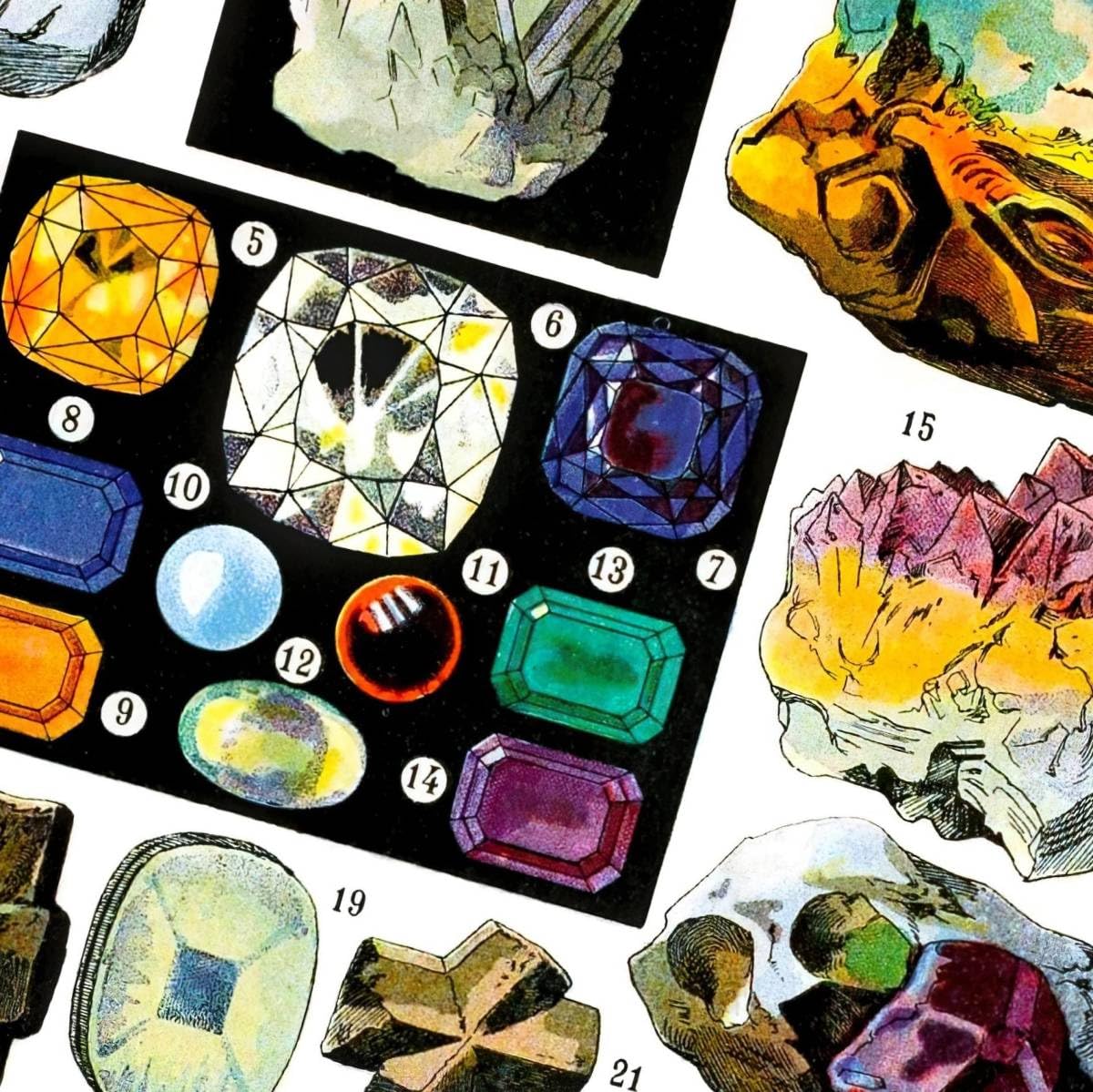 Amazon.co.jp: 宝石 鉱石 図鑑 チャート ビンテージイラスト 沢