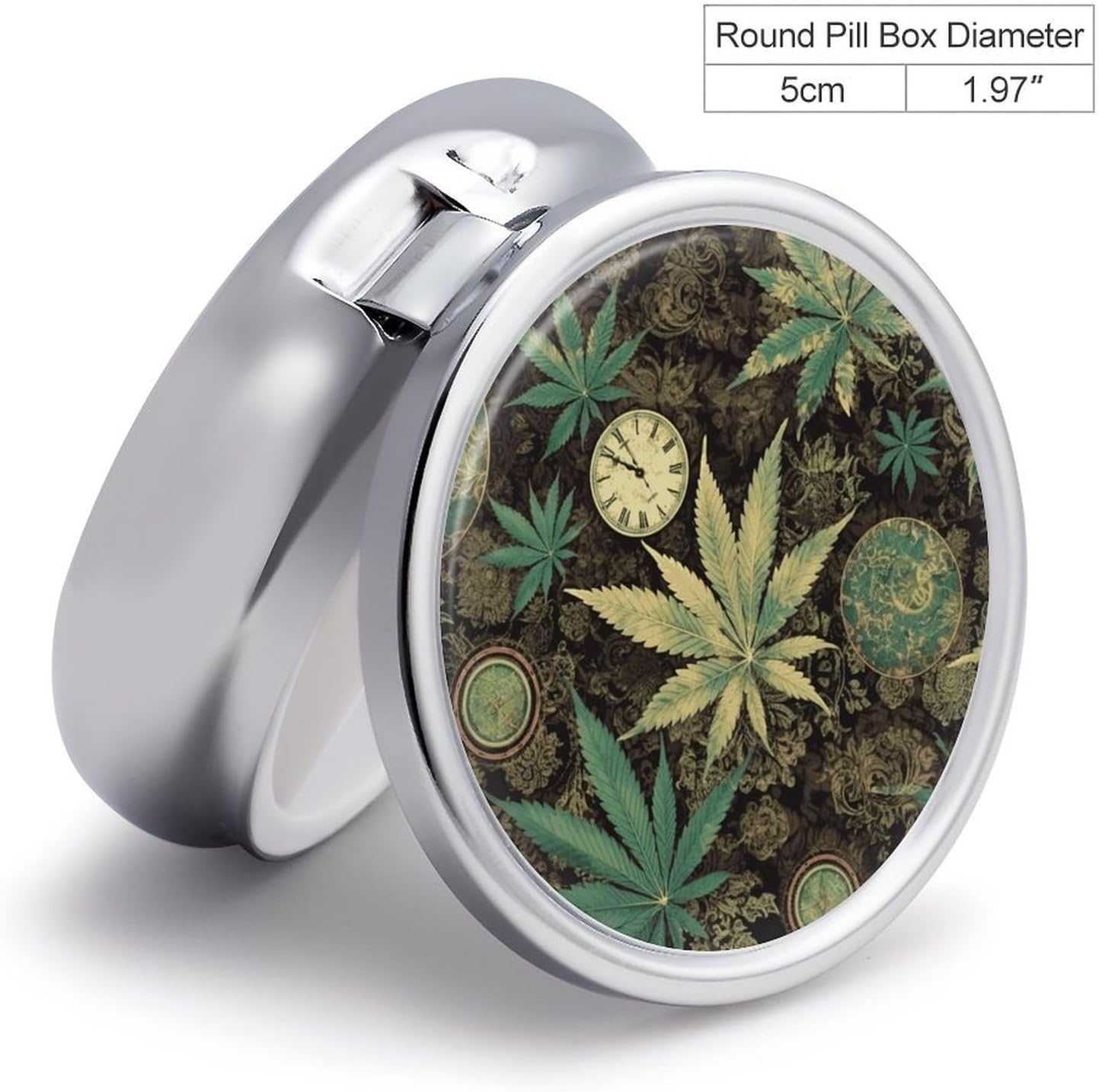 A Puff in Time Weed Marijuana Travel Pill Case Cute Round Pill Organizer for Pocket Or Purse Portable Daily Pill Box with 3 Compartment for Pills Medication Supplements Vitamin image 2