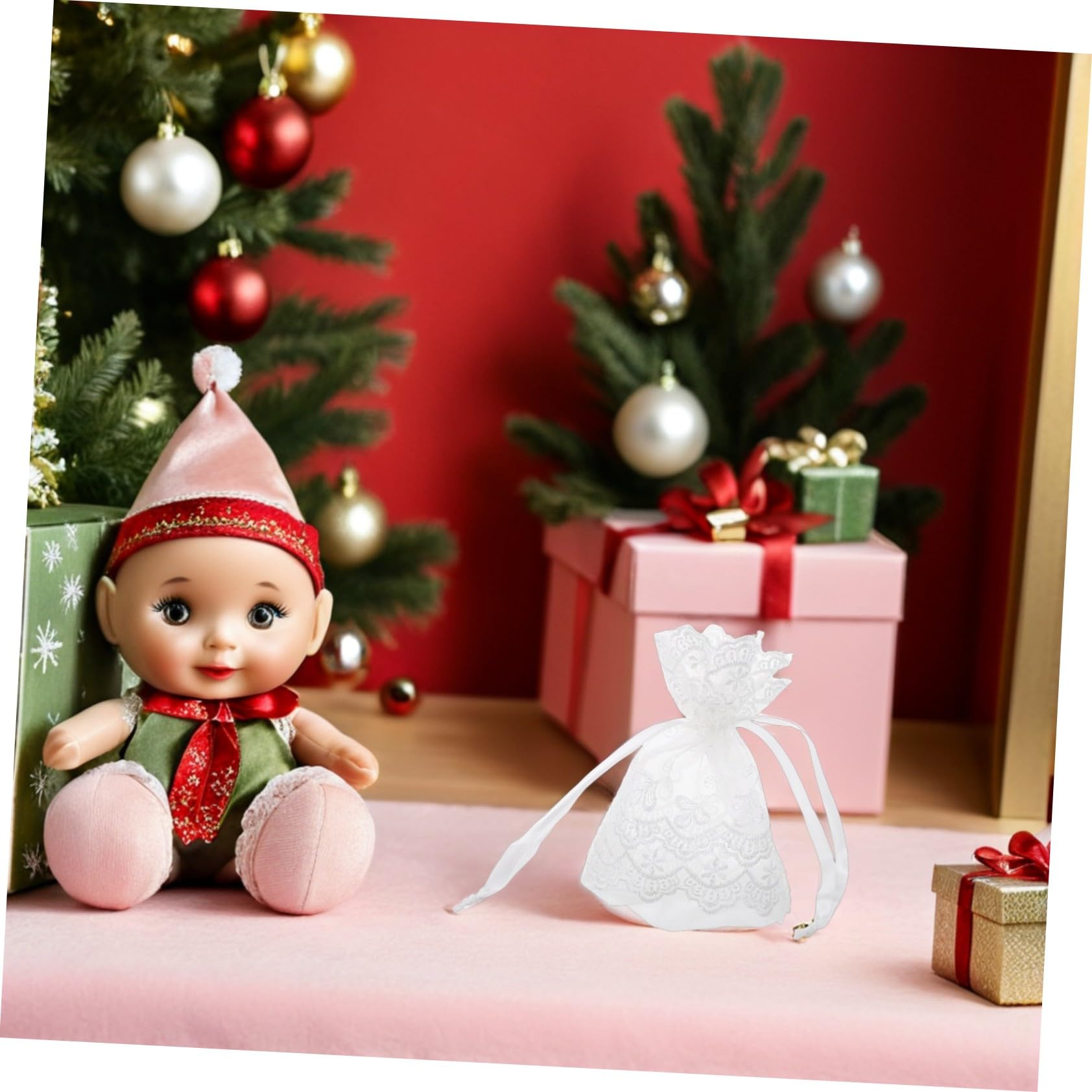 MAGICLULU Sacchetti in Organza Bianca Coulisse, 25 Pezzi per Natale | Rete Fine, Chiusura Laccio, per Gioielli e Piccoli Articoli, Confezione Pratica da 25