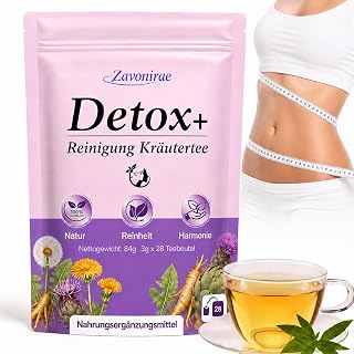 Detox Tee, 28-Tage-Kräutertee mit 15-Pflanzen-Komplex – Mit Mariendistel, Artischocke & Löwenzahn für Gewichtsmanagement, Leber- & Detox-Routine