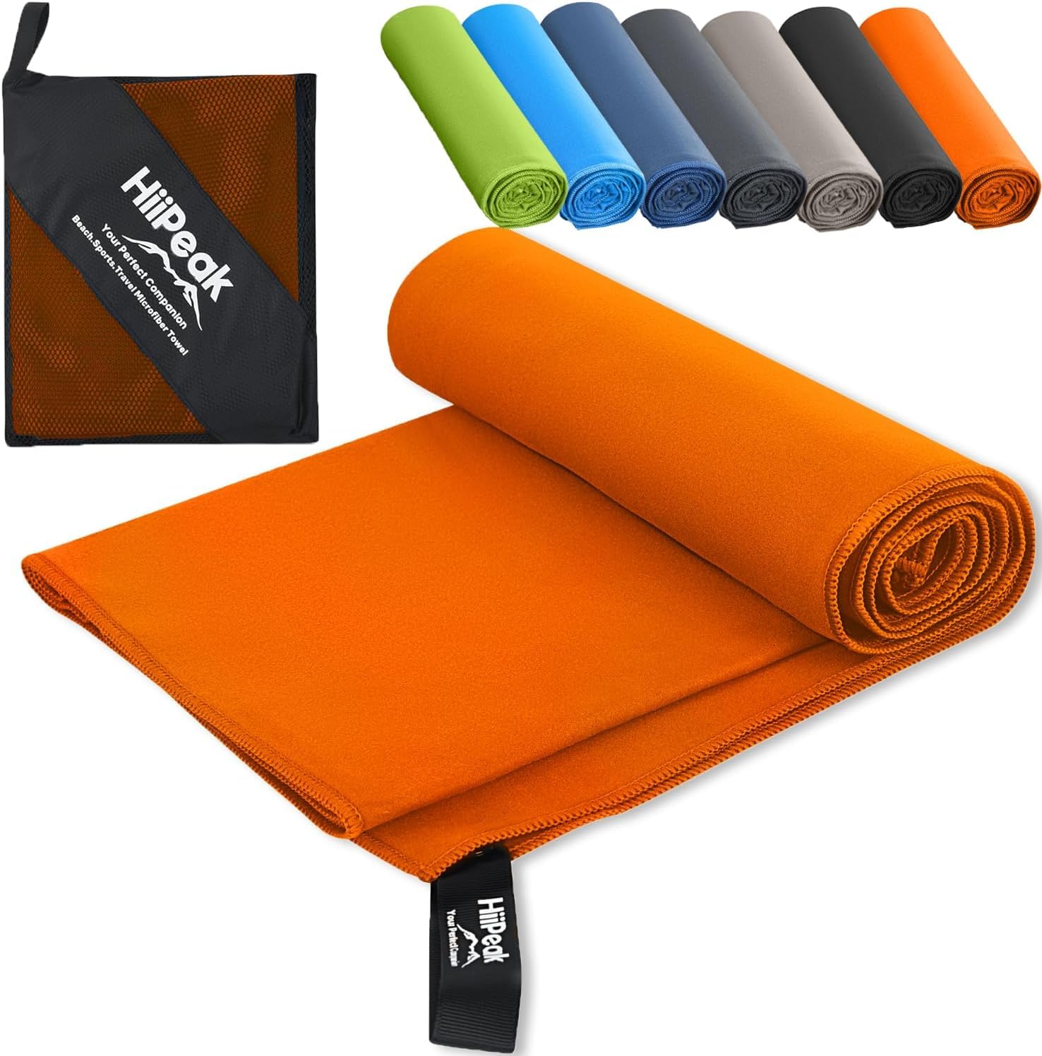 HiiPeak Microfibre Towel Compact Camping Beach Towel - Quick Dry Lightweight Absorbent Sports Gym Swimming Hiking Drying Towel for Men,Women (Orange-1pack, 200cm x 100cm)