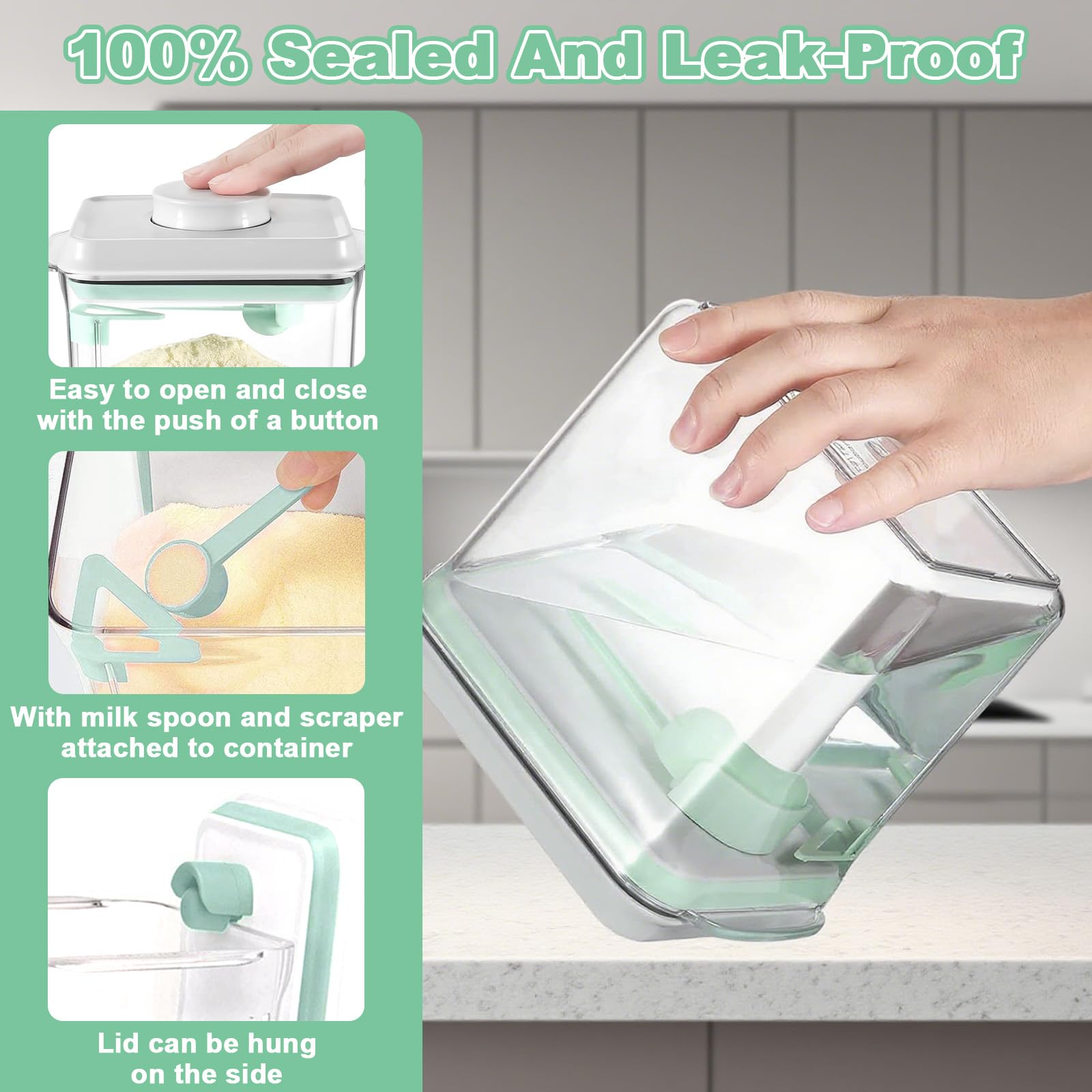 1700ml Distributeur Lait en Poudre Bebe avec Grattoir & Cuillère Doseuse, Boite Alimentaire Résistant Humidité et Étanche, Conteneur BPA-Free & Lavable Lave-Vaisselle pour Café, Céréales et Farine
