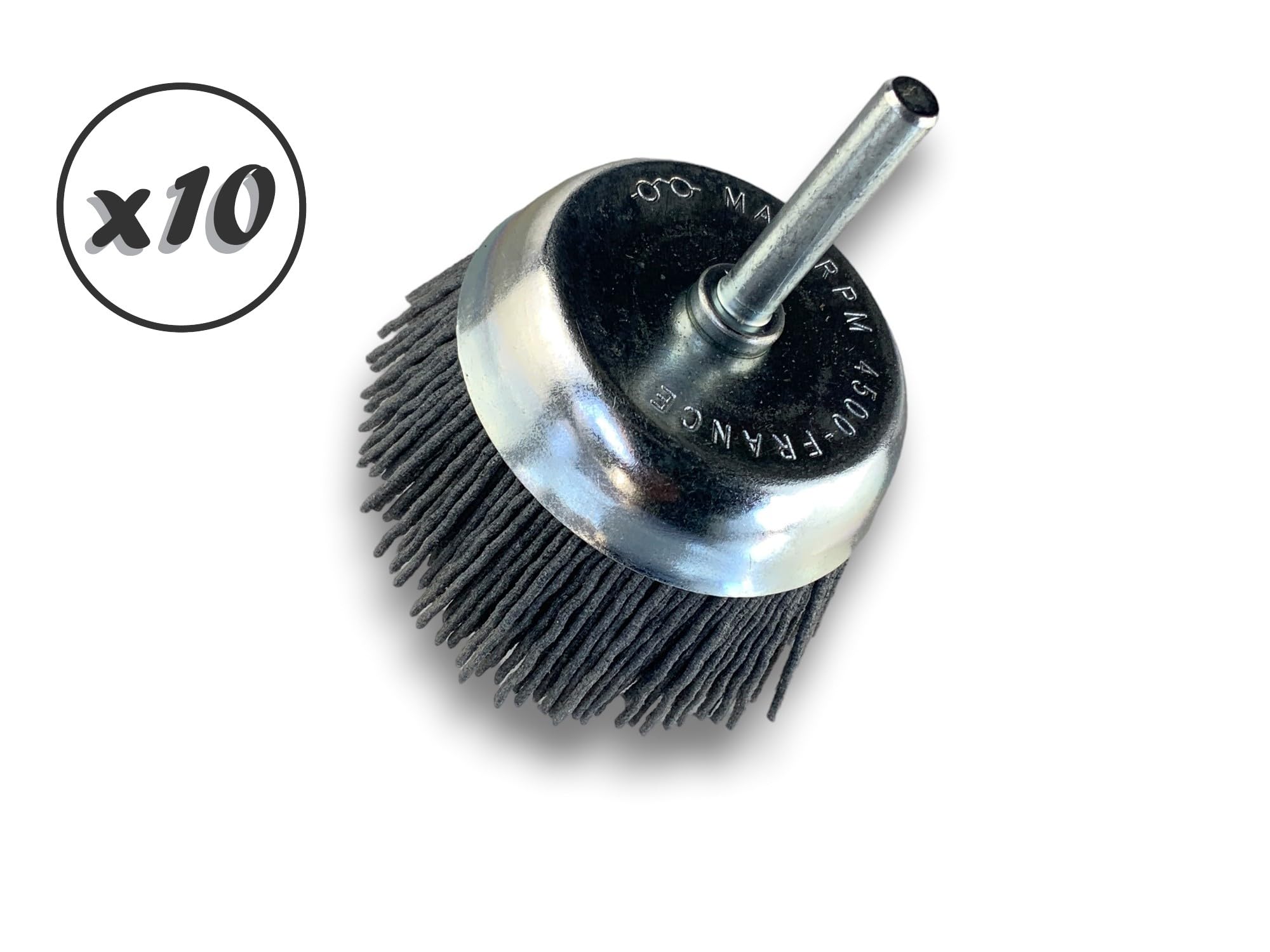 KIBROS 2575KR_120 x 10, 10 sztuk szczotek drucianych na trzonku, Ø 75 mm, wypełnienie z węglika krzemu NYLON o ziarnistości 80, szczotki do usuwania zadziorów, polerowania i szlifowania
