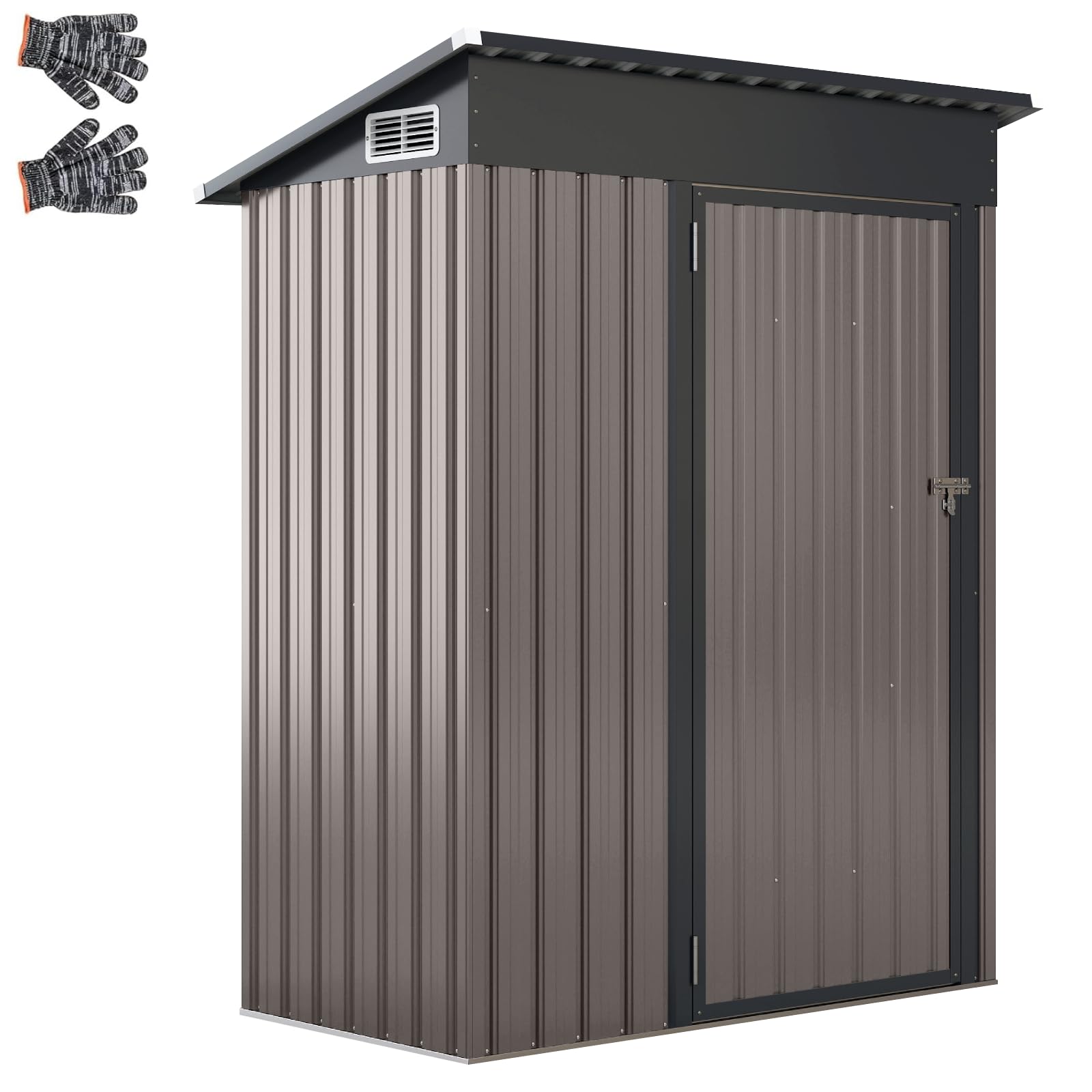 GiantexUK 5x3FT Metal Garden Shed, Galvanized Outdoor Storage Shed with 2 Air Vents, Lockable Door & Slope Roof, Utility Tool House Building for Backyard Patio Garbage Bike (150x88x185cm, Warm Grey)