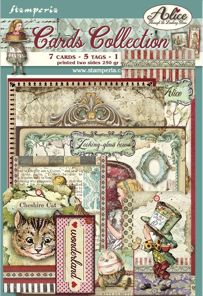 Stamperia Various International Cards Collection-Alice Through The Looking Glass, Mixed