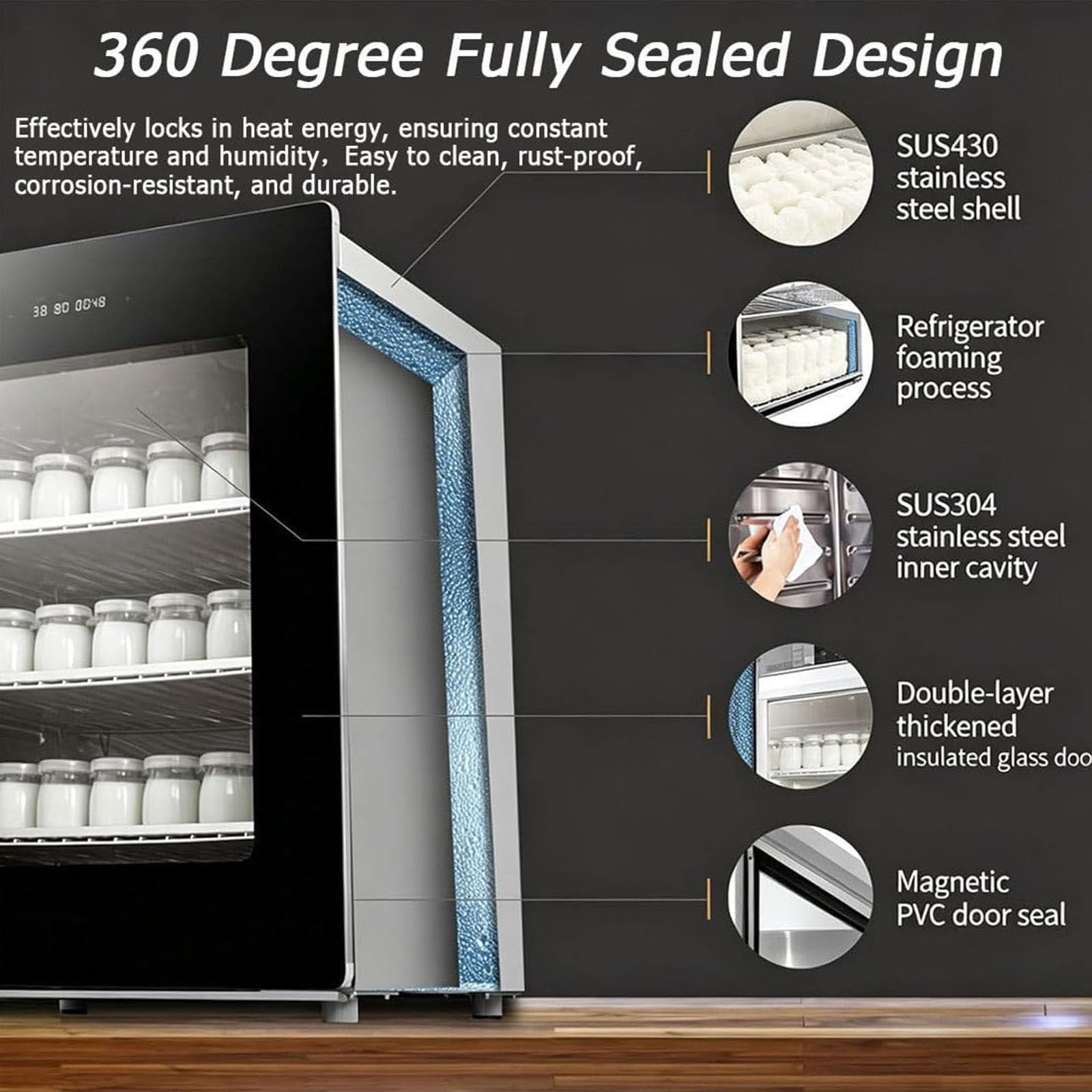 Professioneller Brotgärschrank 100l,Teiggärbox,Digitalanzeige, Automatischer Schutz,20-50℃ & 60-90% Rh Regelung,Für Sauerteig, Pizzateig,Reiswein