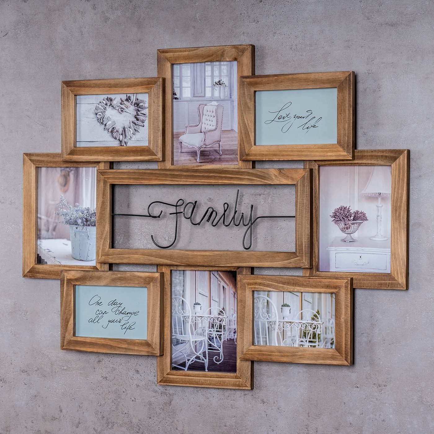 levandeo Bilderrahmen 68x56cm 8 Fotos Family 10x15 13x18 Echtholz Braun Fotorahmen Shabby Chic Vintage Collage Galerie Wohndeko Wanddeko